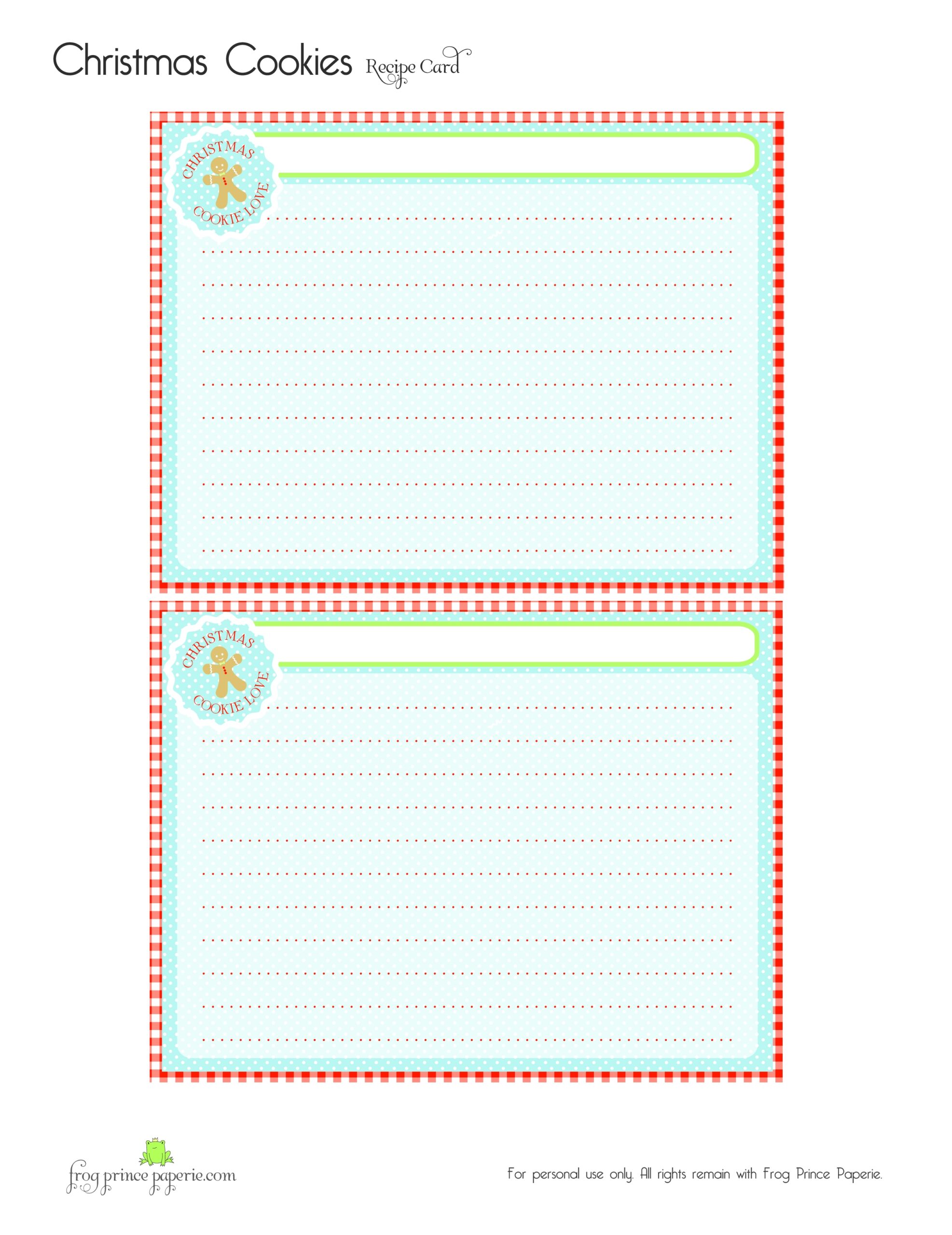 Free Gingerbread Christmas Cookies Free Printable Recipe Card Frog Prince Paperie