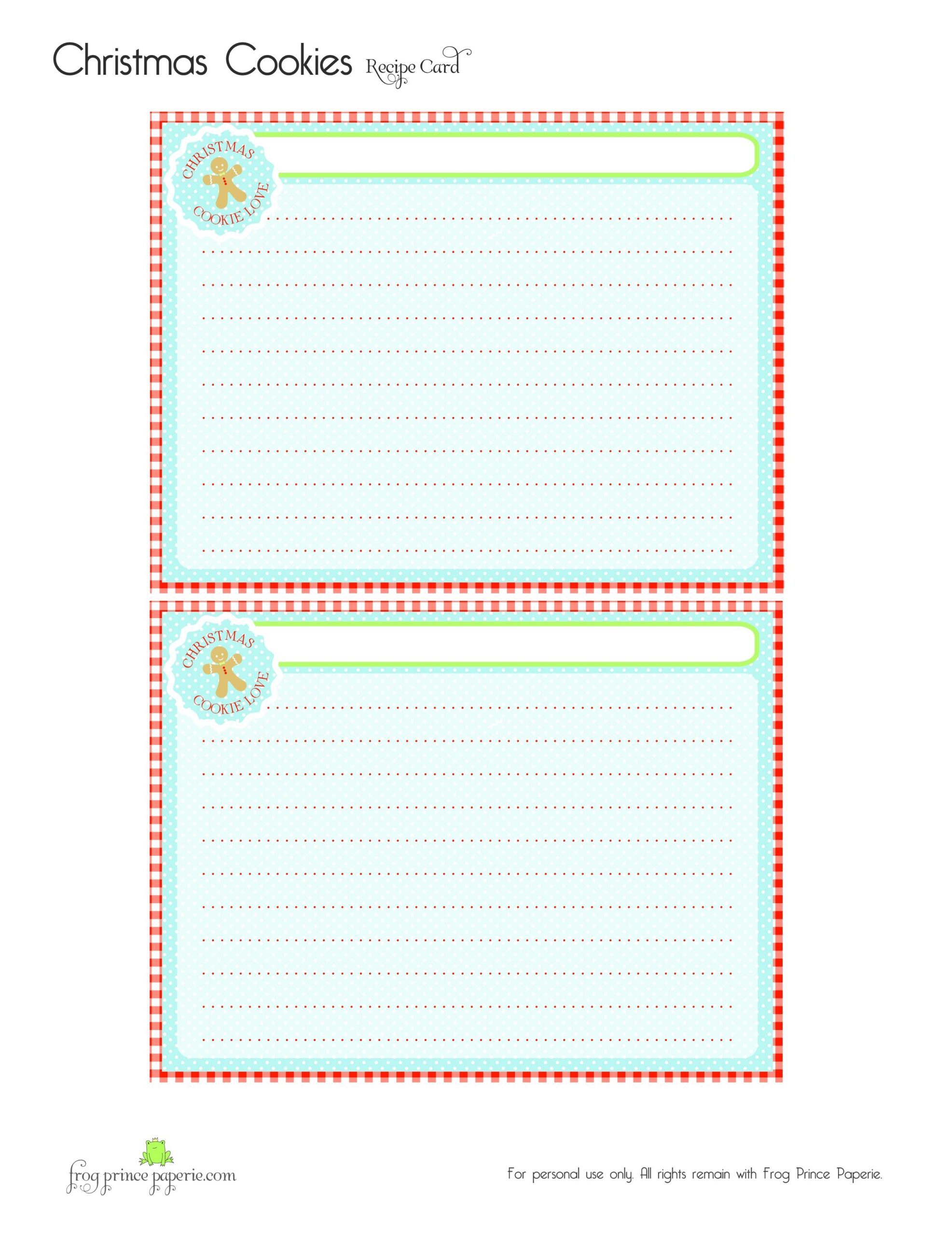 Free Gingerbread Christmas Cookies Free Printable Recipe Card Frog Prince Paperie