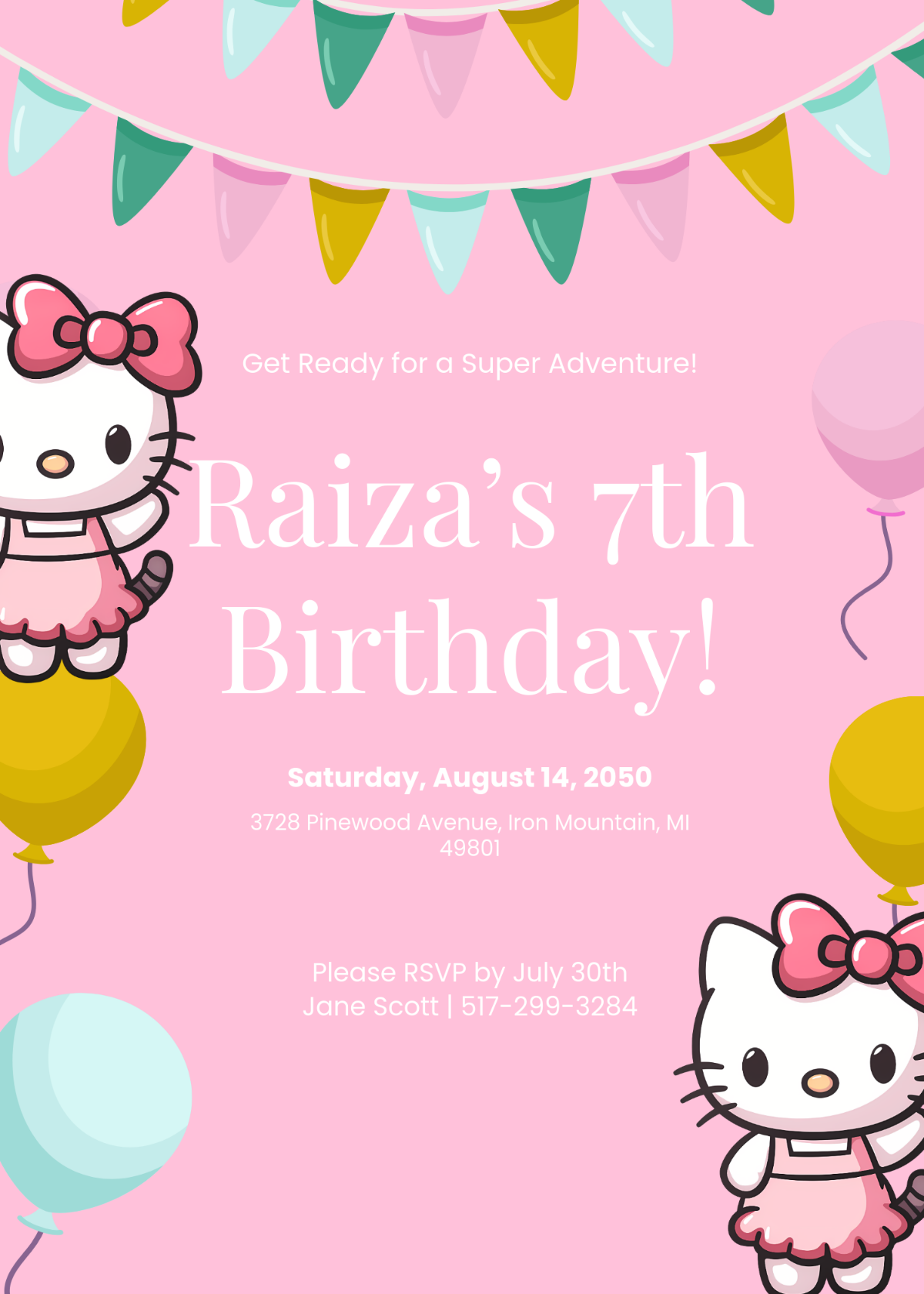 Free Editable & Printable Hello Kitty Invitations