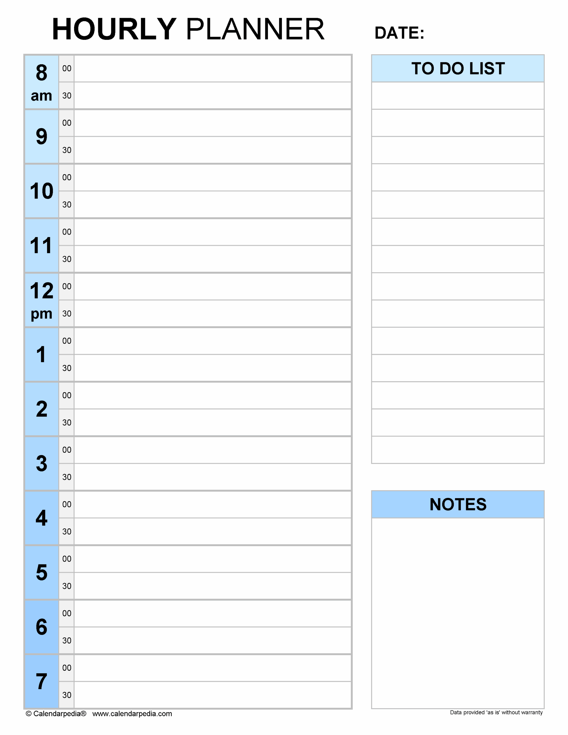 Hourly Printable And Editable Calendar