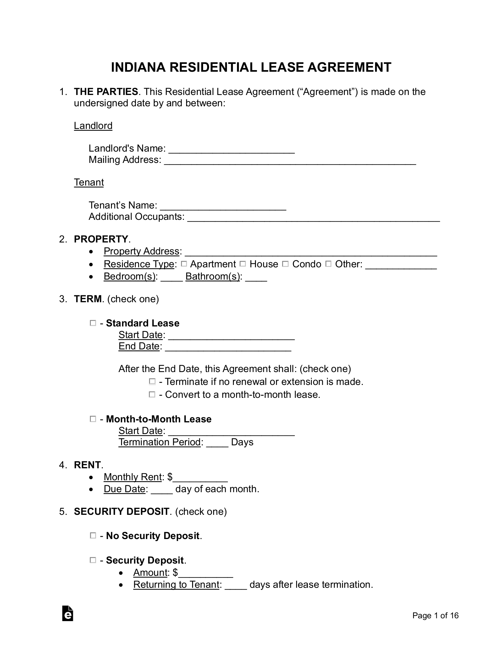 Free Indiana Lease Agreement Templates 6 PDF Word EForms