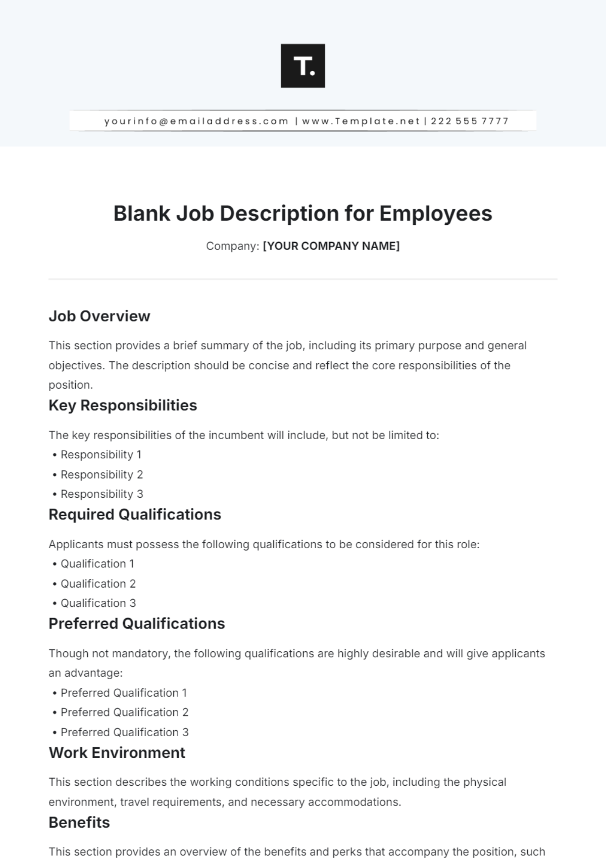 Free Job Description Templates To Edit Online Print