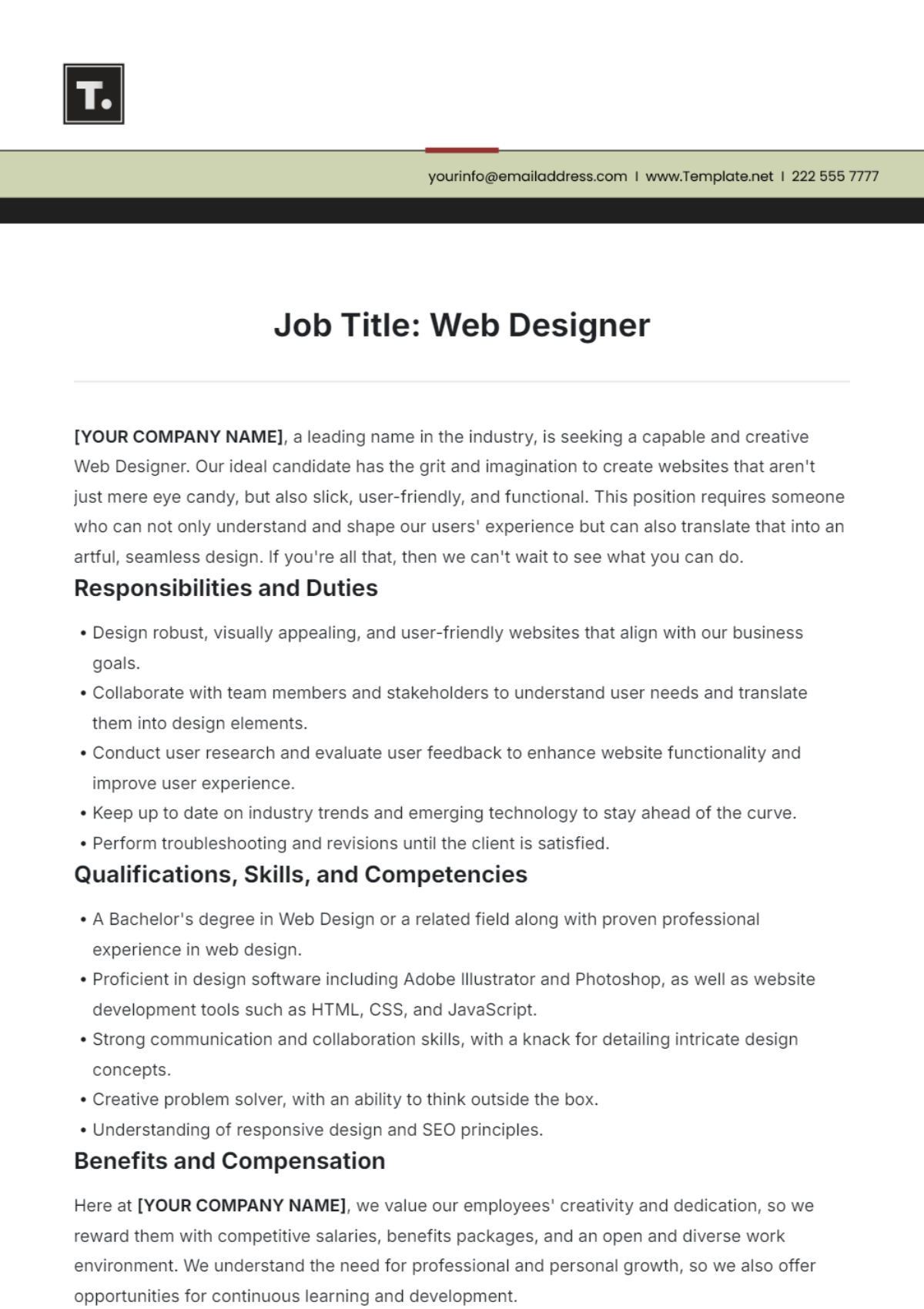 Free Job Description Templates To Edit Online Print