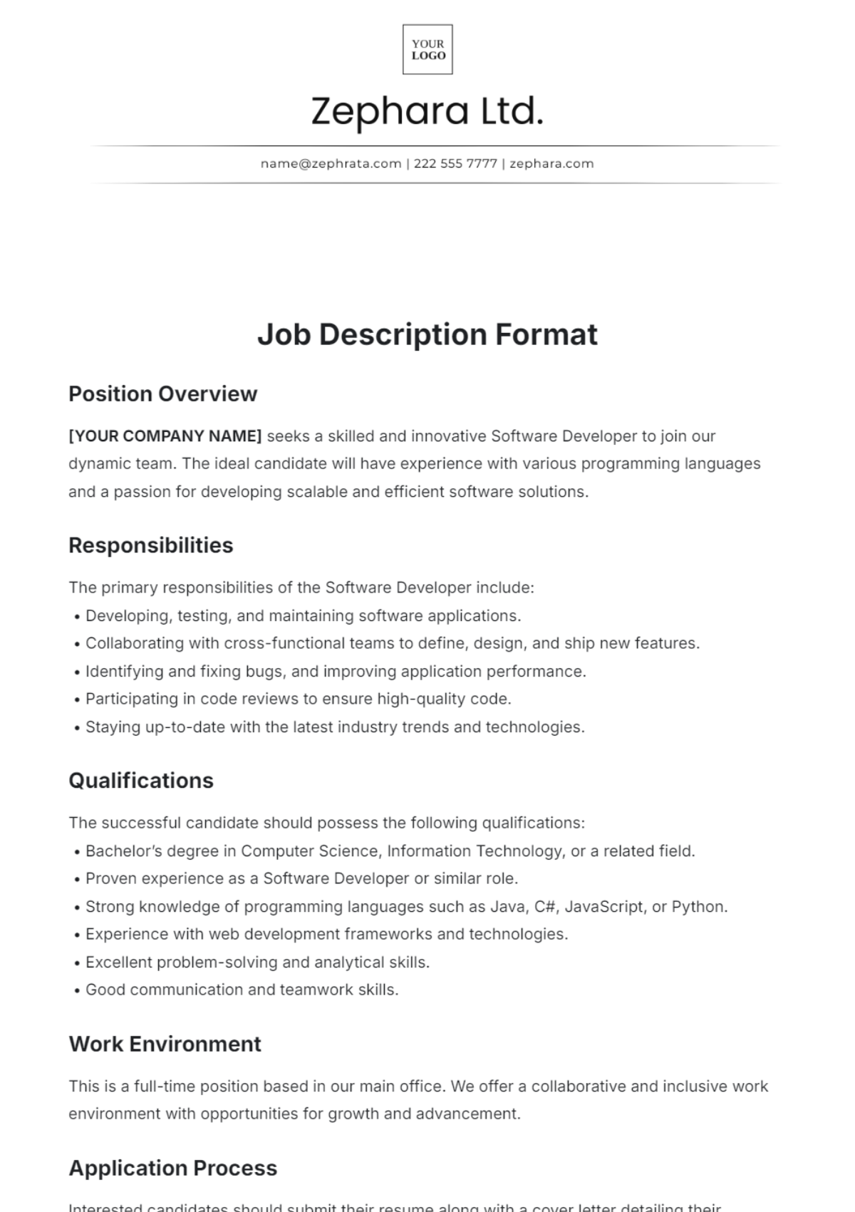 Free Job Description Templates To Edit Online Print