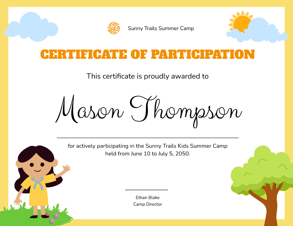 Free Kids Summer Camp Certificate Template To Edit Online