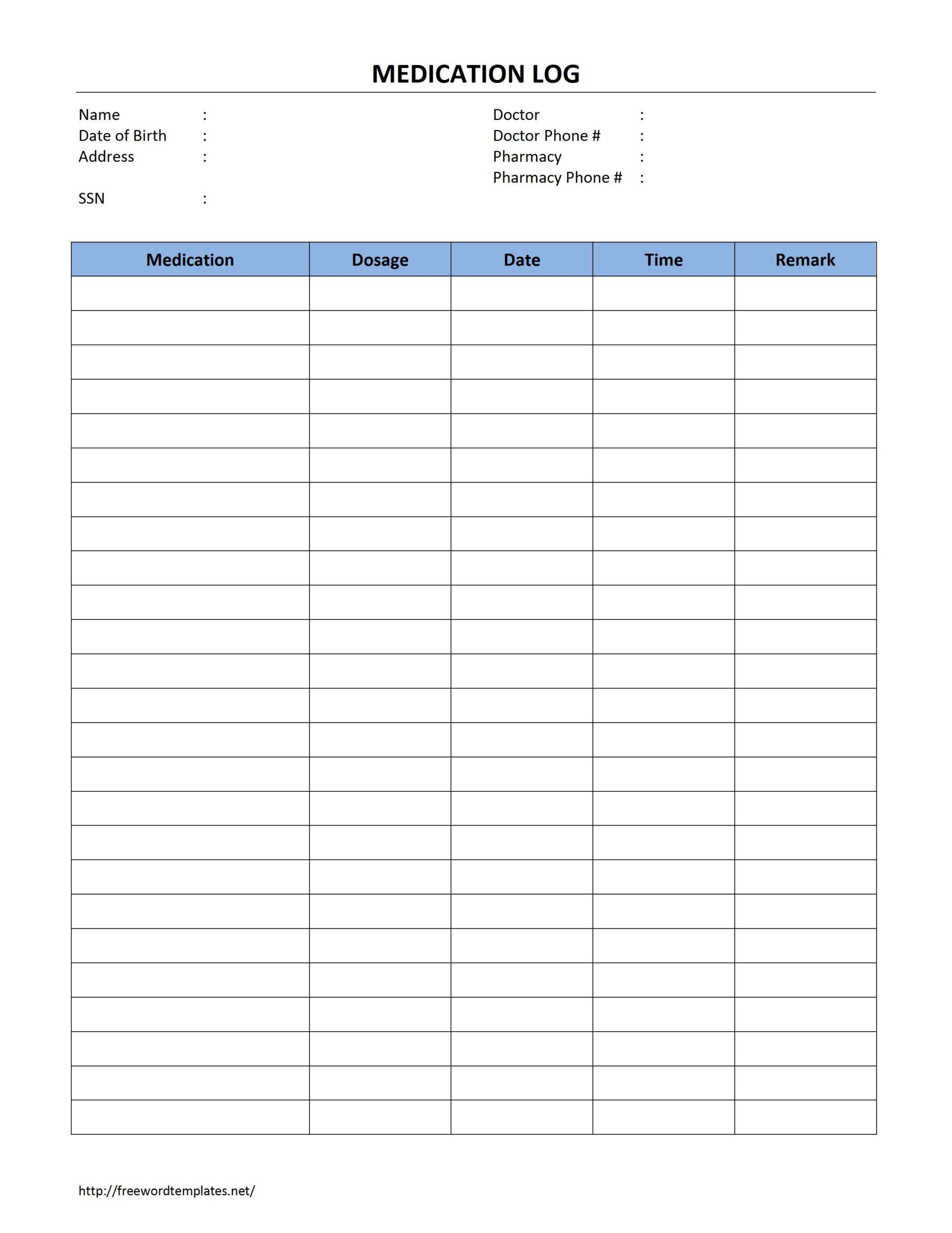 Free Medication Log Archives Freewordtemplates