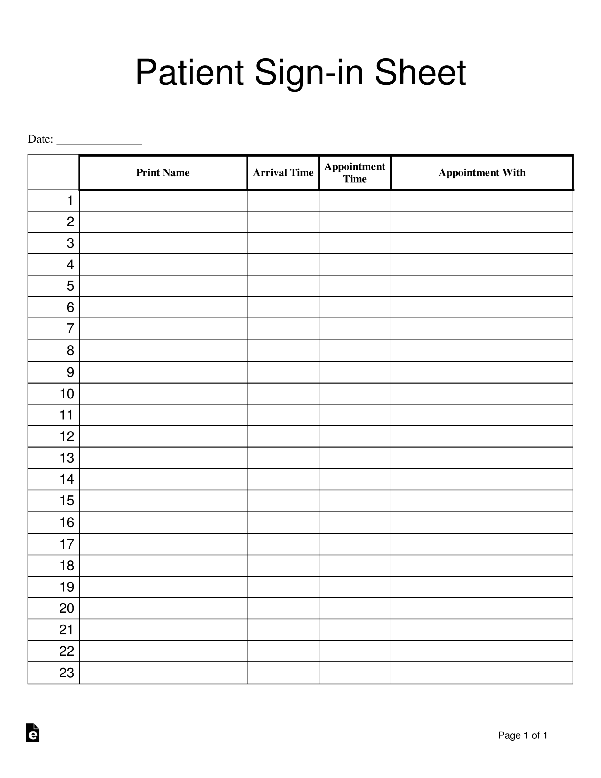 Printable Editable Check In With Receptionist