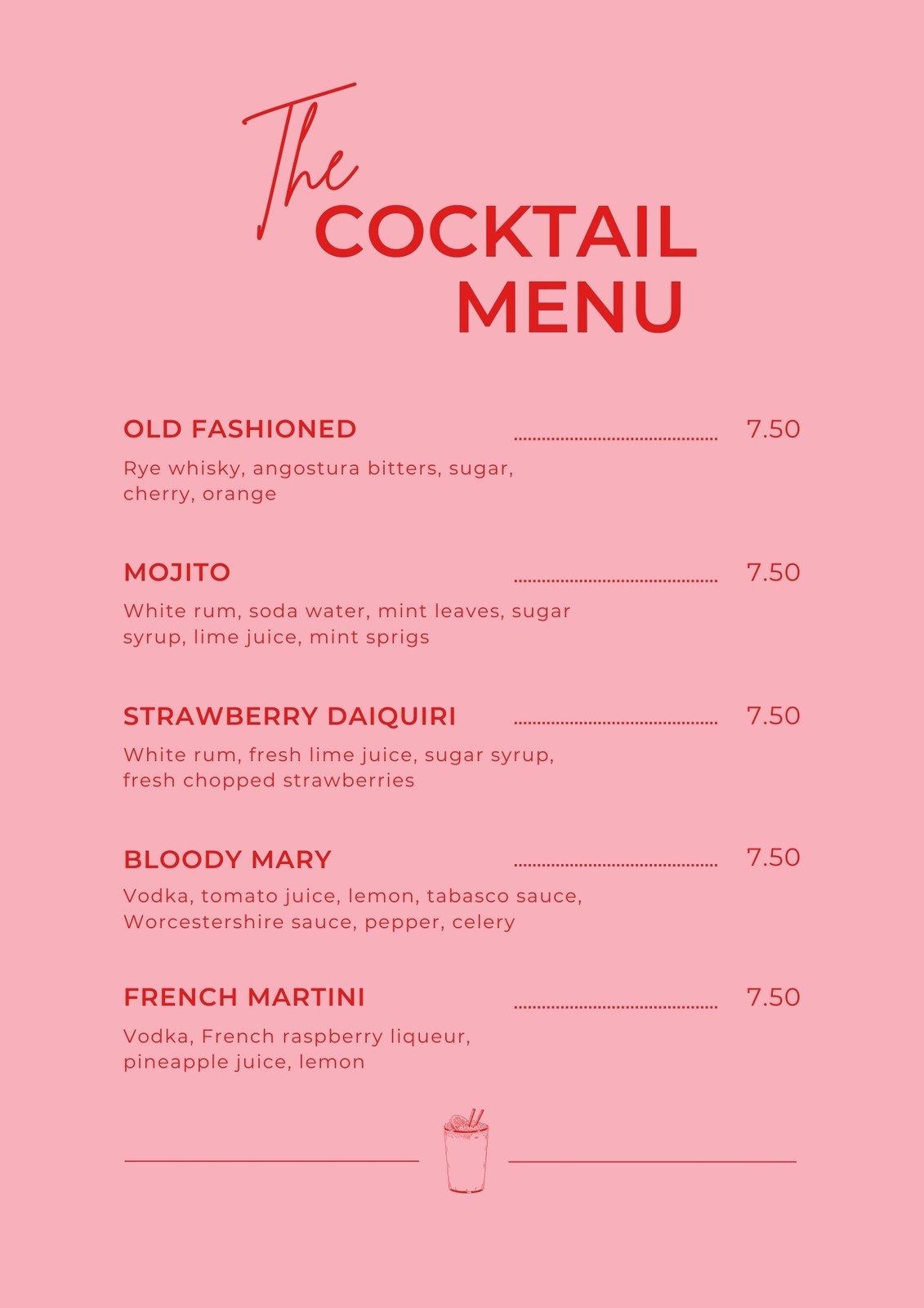 Free Printable And Customizable Bar Menu Templates Canva