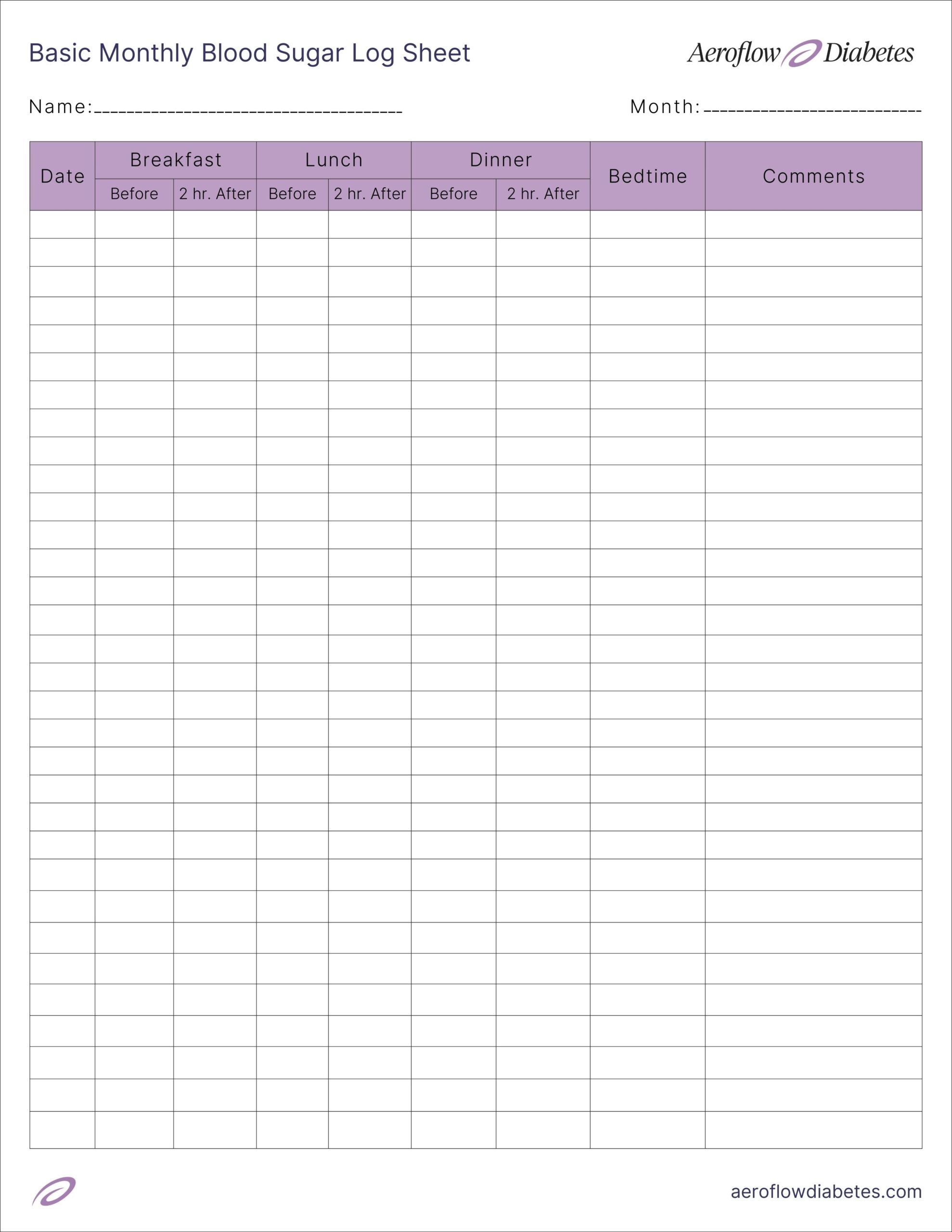 Free Printable Blood Sugar Log Sheet Aeroflow Diabetes