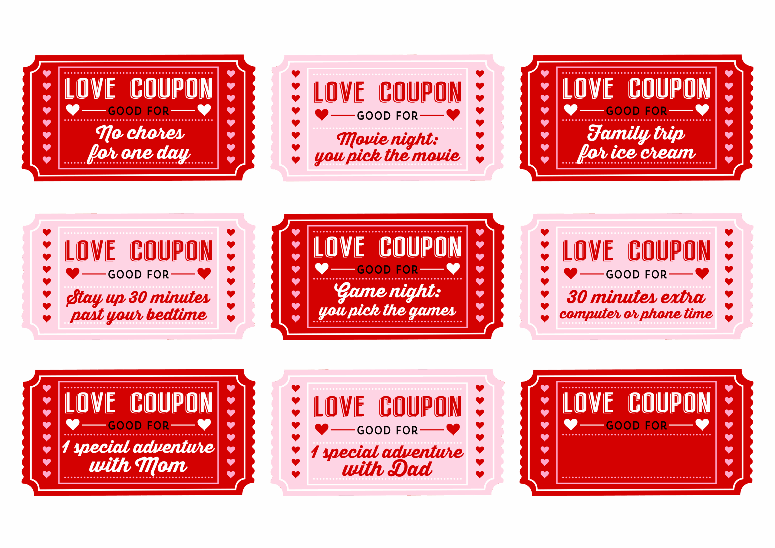Free Printable Kids Valentine s Day Love Coupons Catch My Party