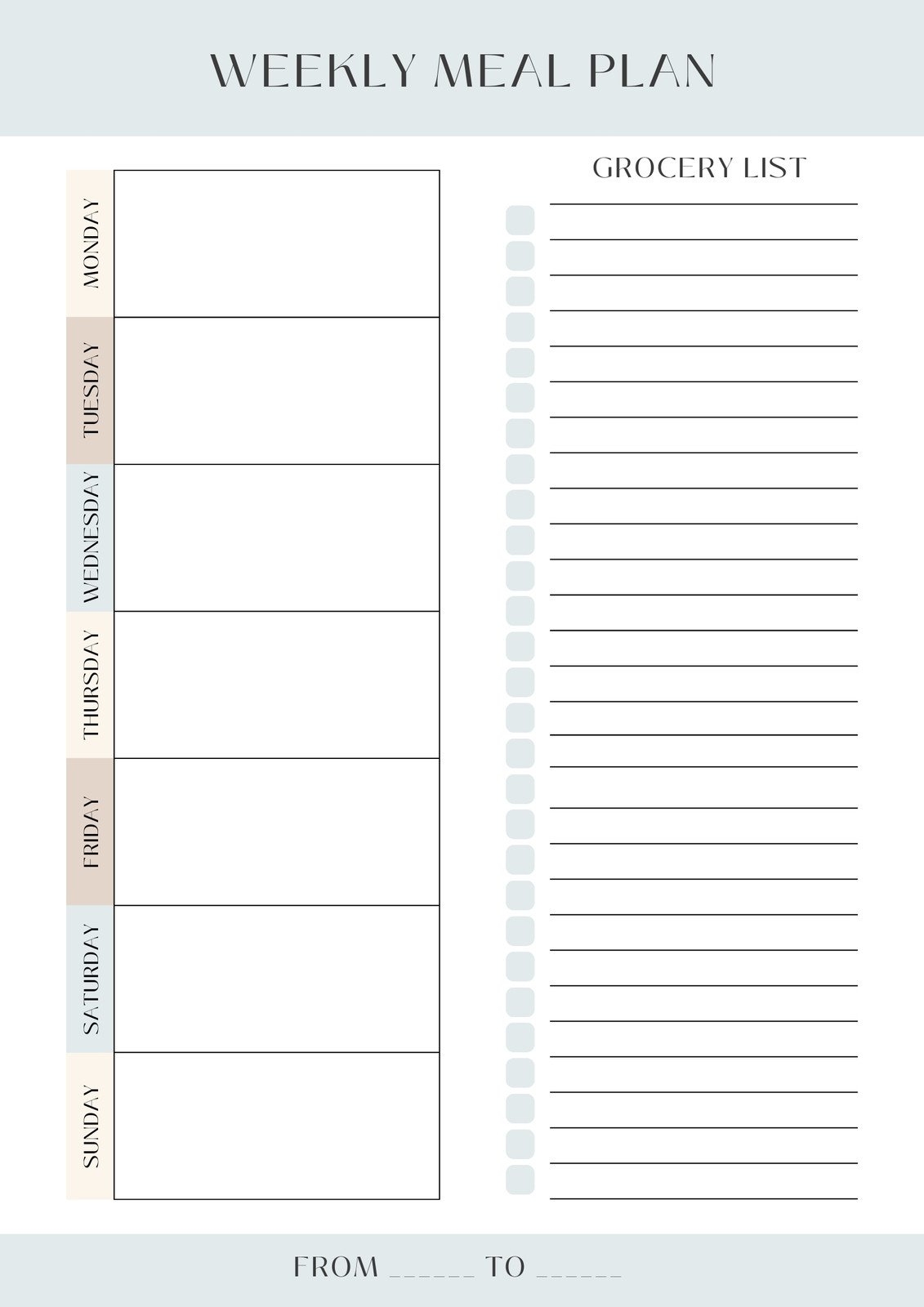 Printable Editable Menu Weekly Planning