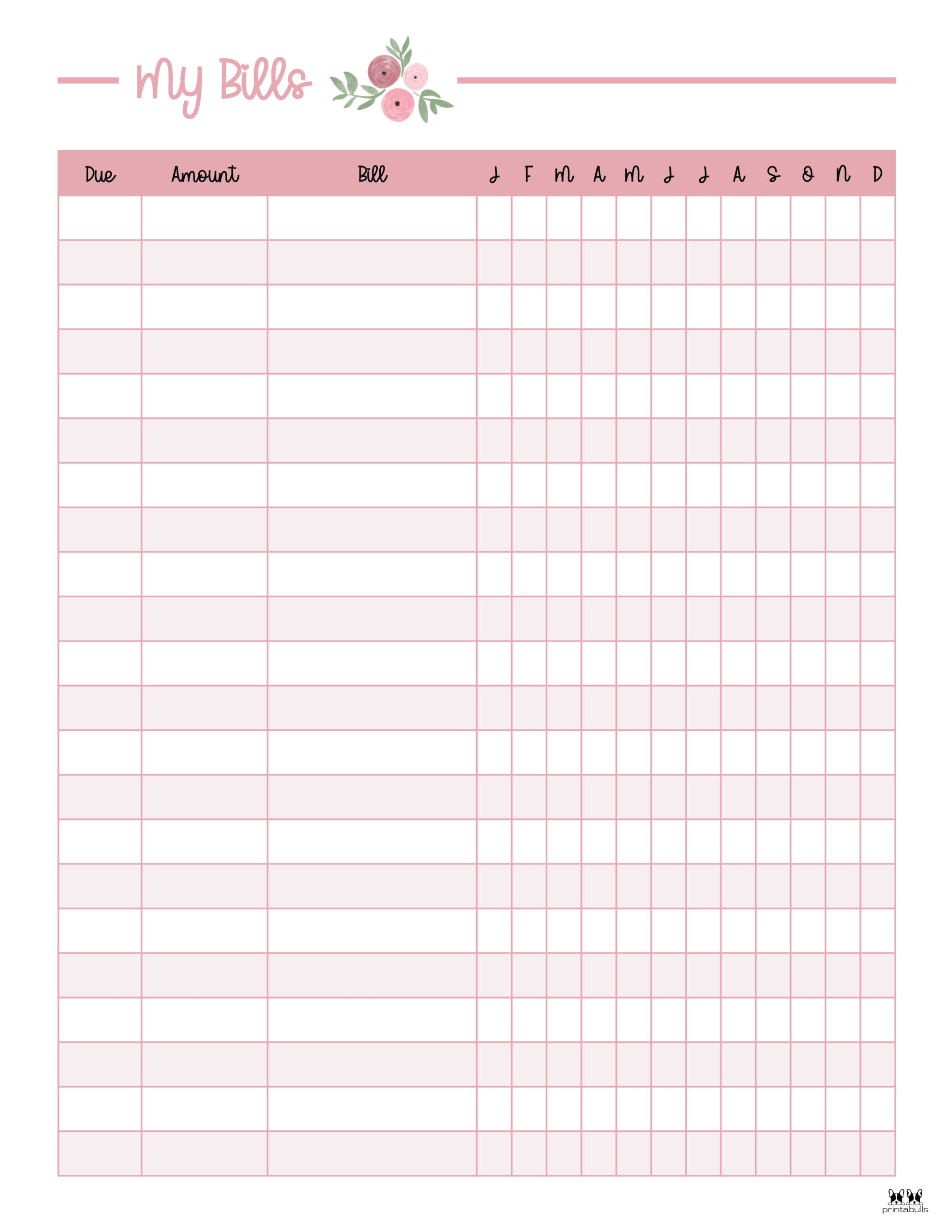 Editable Monthly Bill Tracker Printable