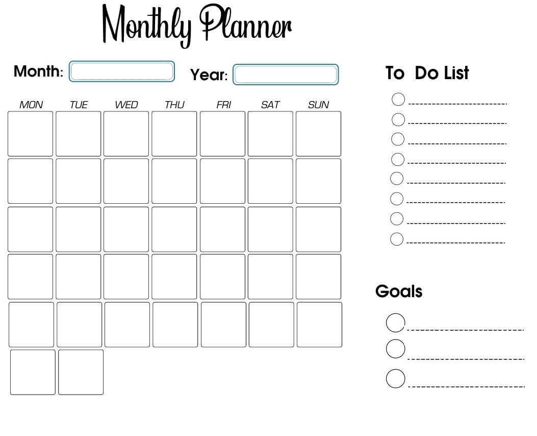 Editable Calendar Monthly Planner Printable