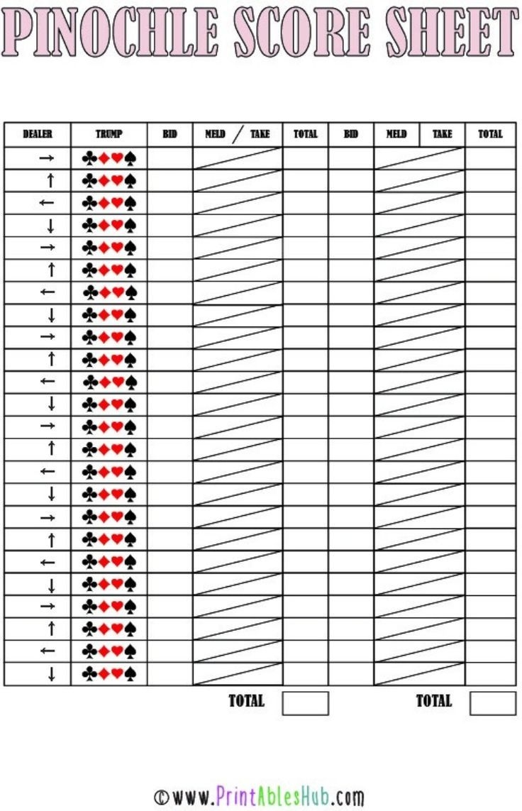 Free Printable Pinochle Sheets PDF Included 