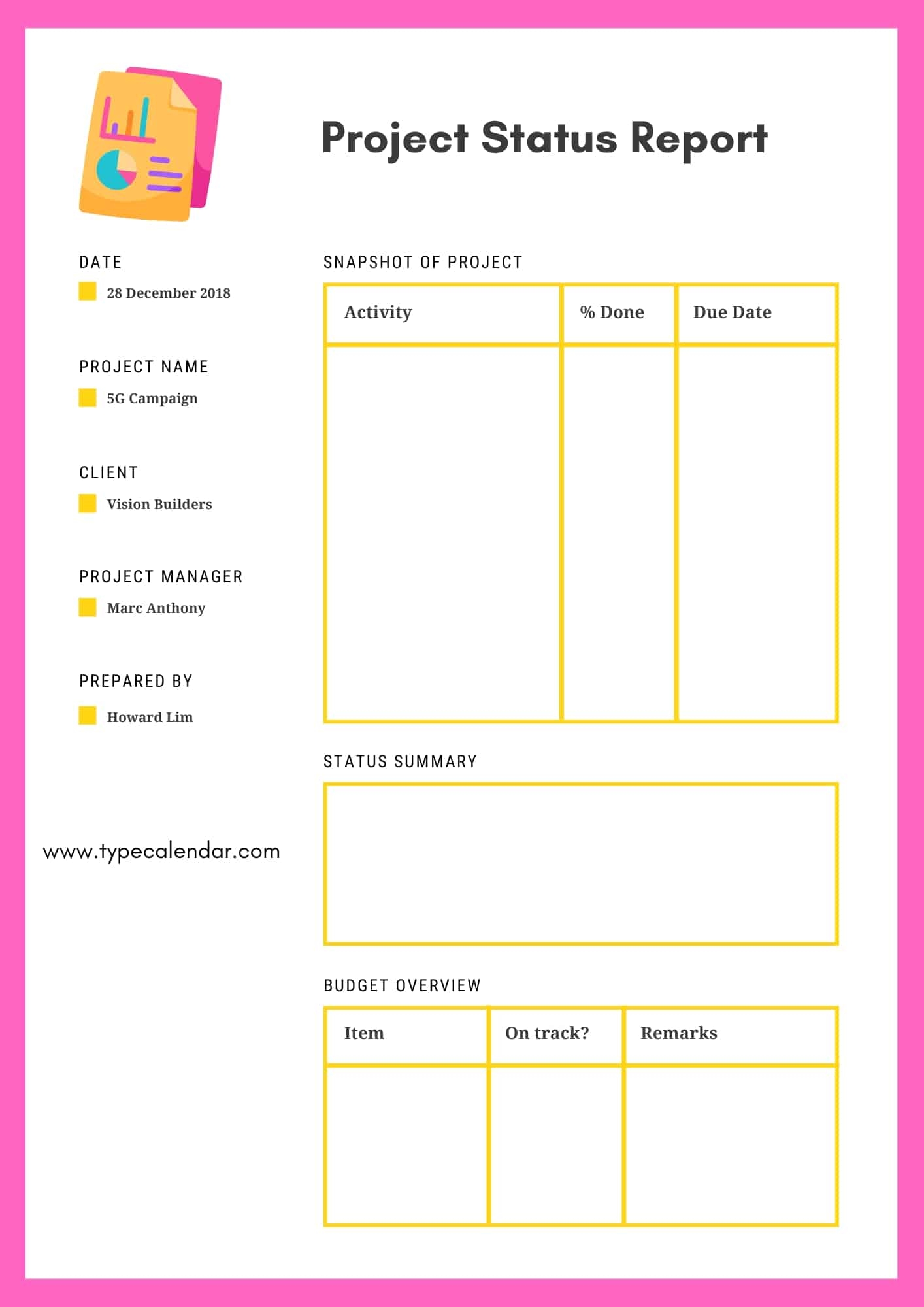 Free Printable Status Report Templates Word Excel PDF 