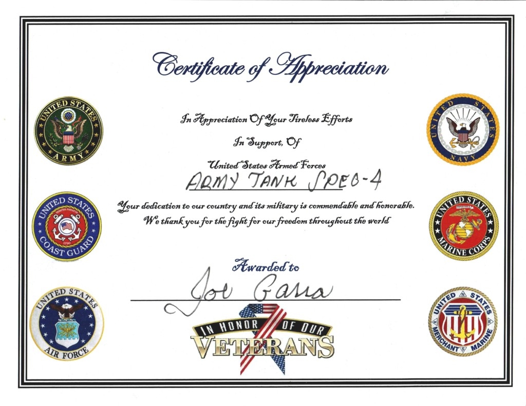 Free Printable Veterans Certificate Of Appreciation Printable Design Resources