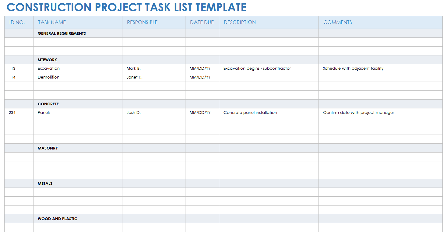 Free Project Task List Templates For Project Management Smartsheet