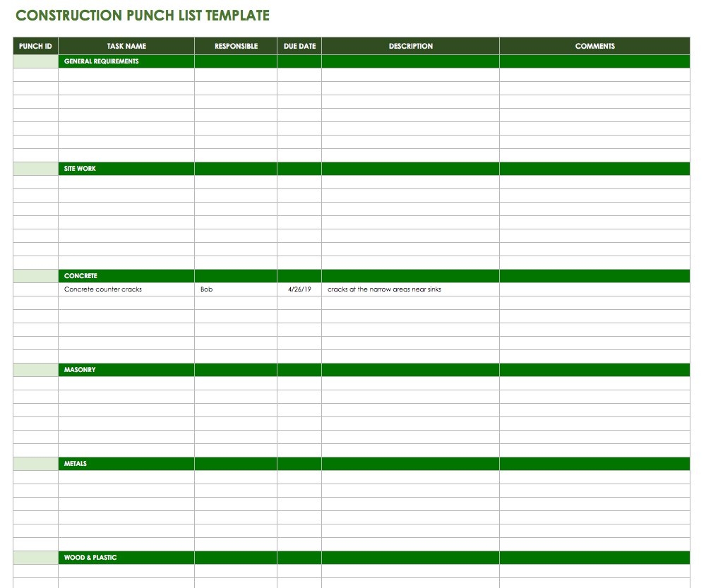 Blank Editable Printable Projects Detail List Excel