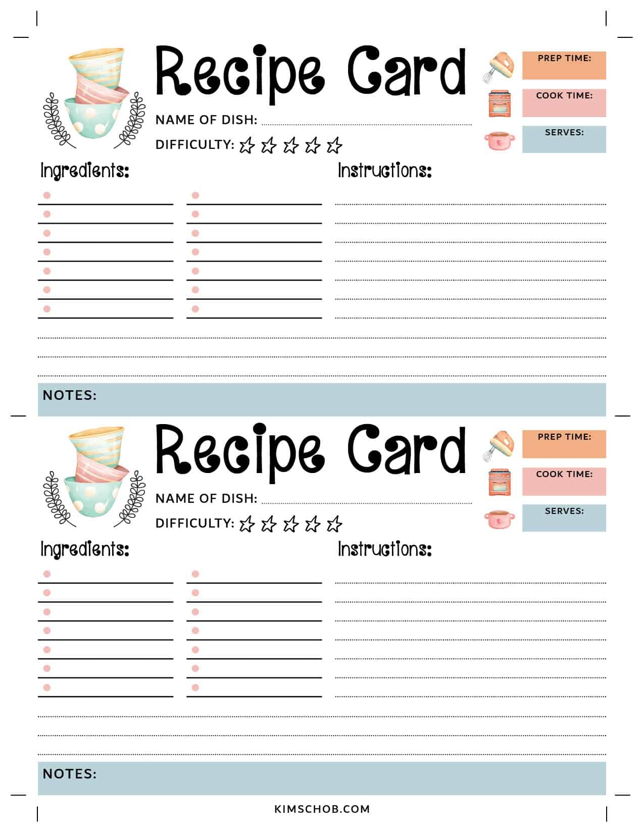 Free Printable Editable 4x6 Recipe Cards
