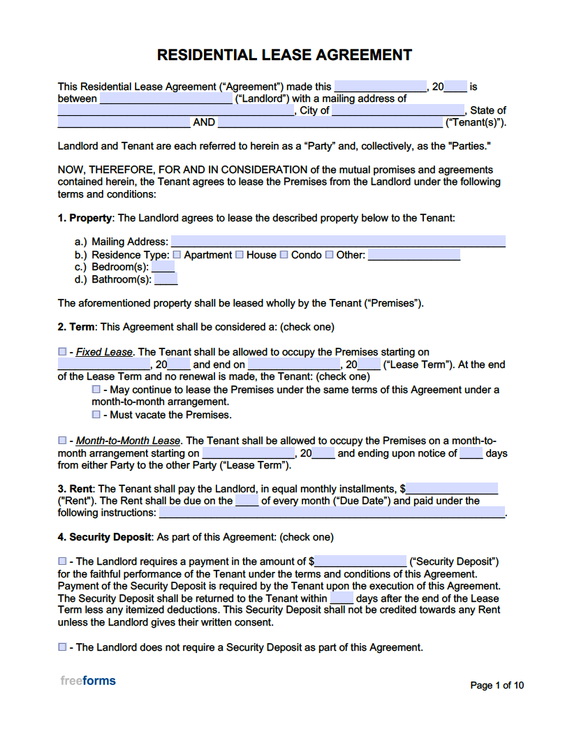 Printable Editable Lease Agreement