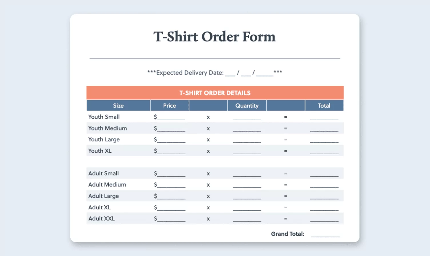 Free Editable T Shirt Order Form Printables