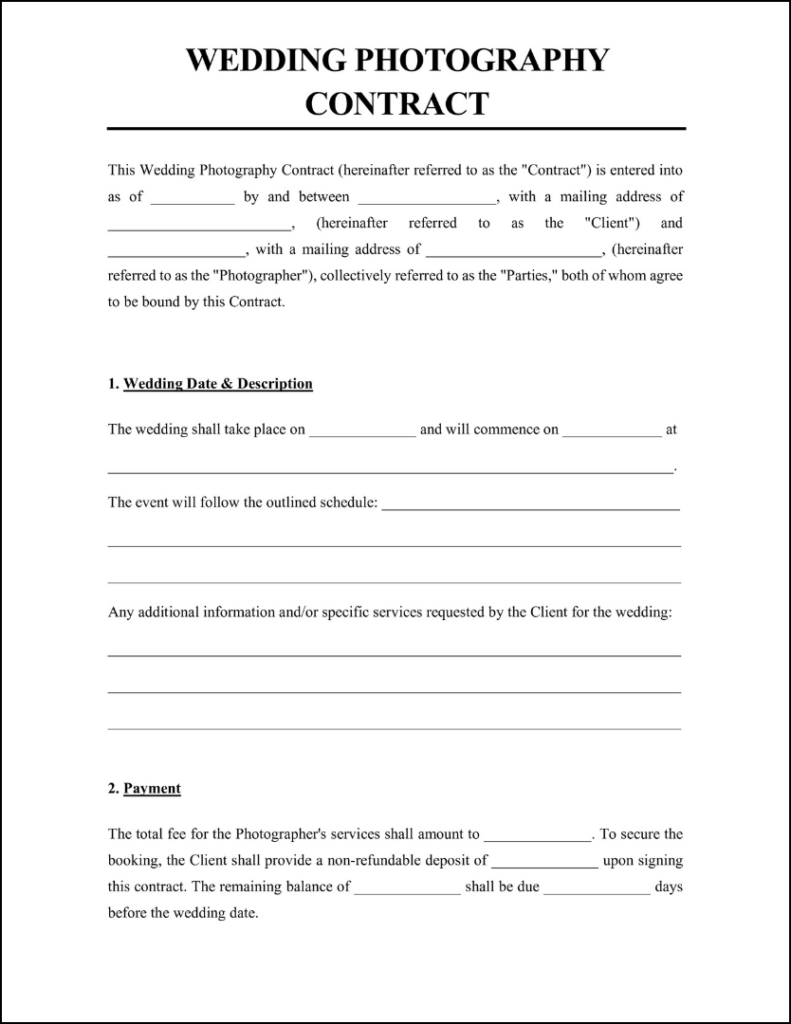 Free Wedding Photography Contract BunnyDoc