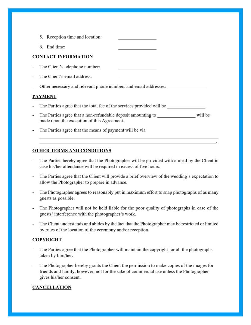 Printable Editable Wedding Photography Contract