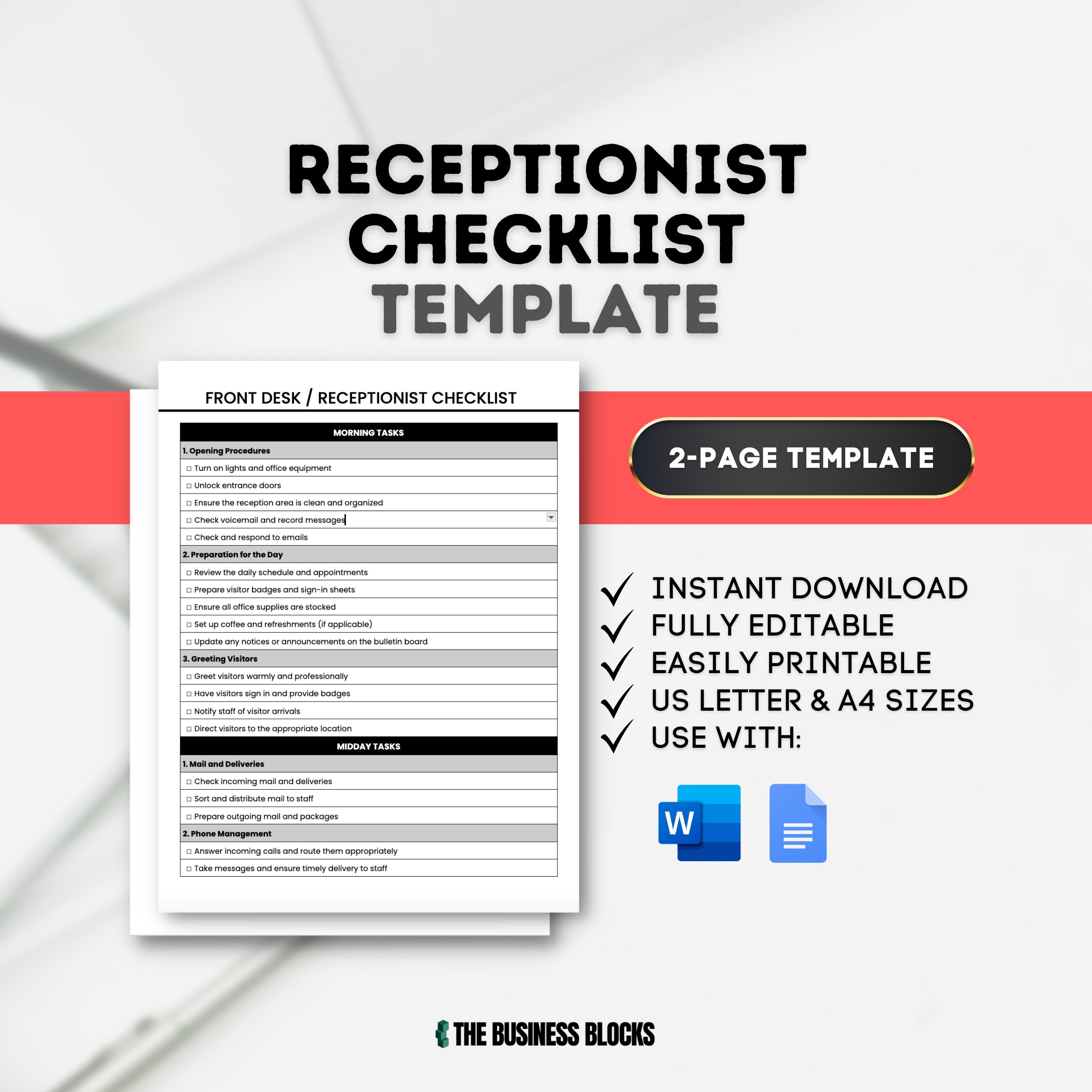 Front Desk Checklist Template Receptionist Checklist Front Desk Daily Checklist Receptionist Duties Front Desk Operations Receptionist Tasks Etsy