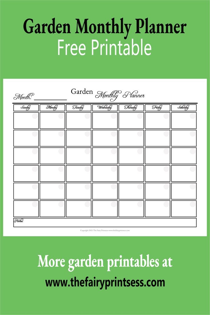 Garden Monthly Calendar Free Printable