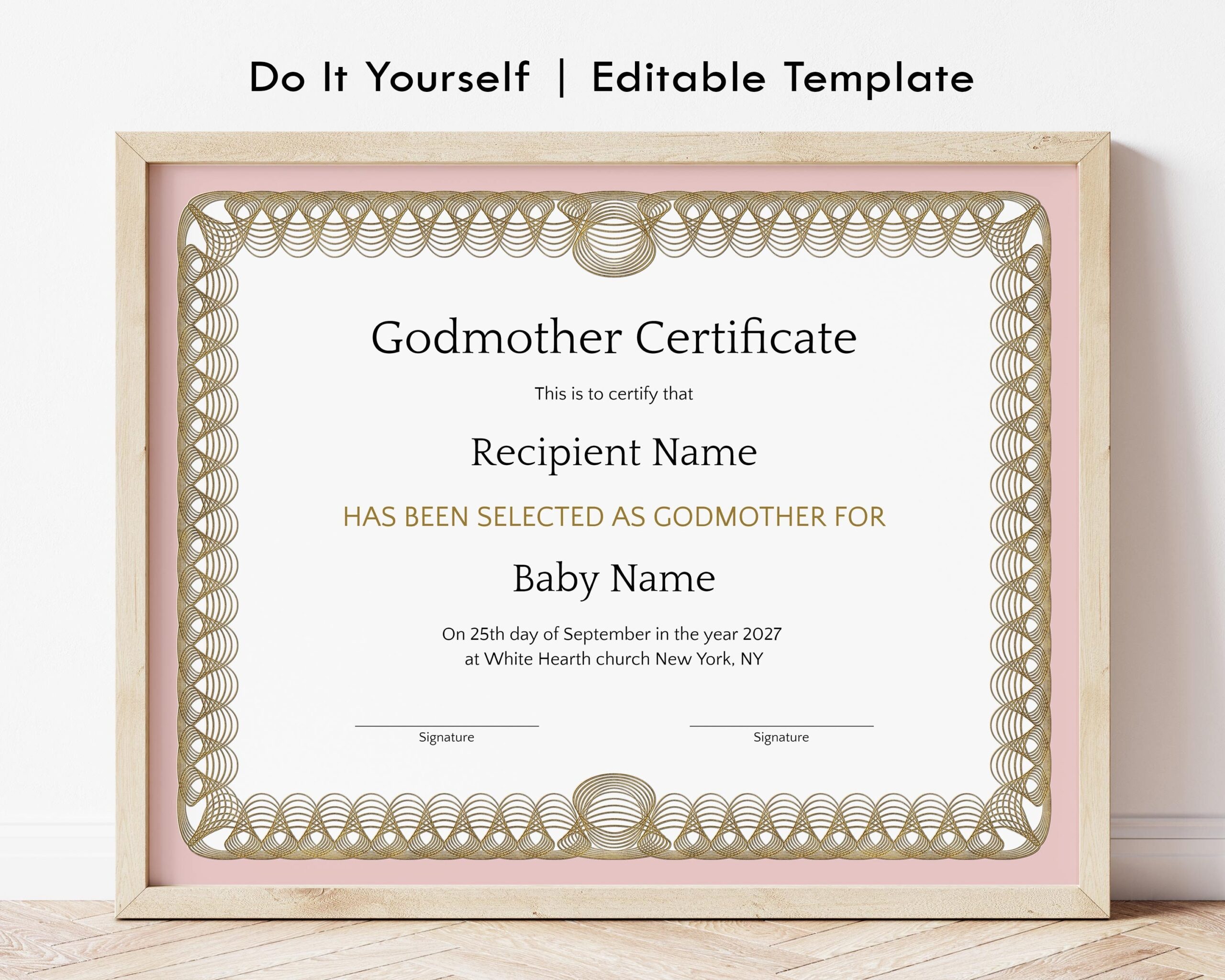 Godmother Certificate Template Custom Gift For Godmother EDITABLE Godparents Baptism Certificate Gift Certificate Download Jet316 Etsy