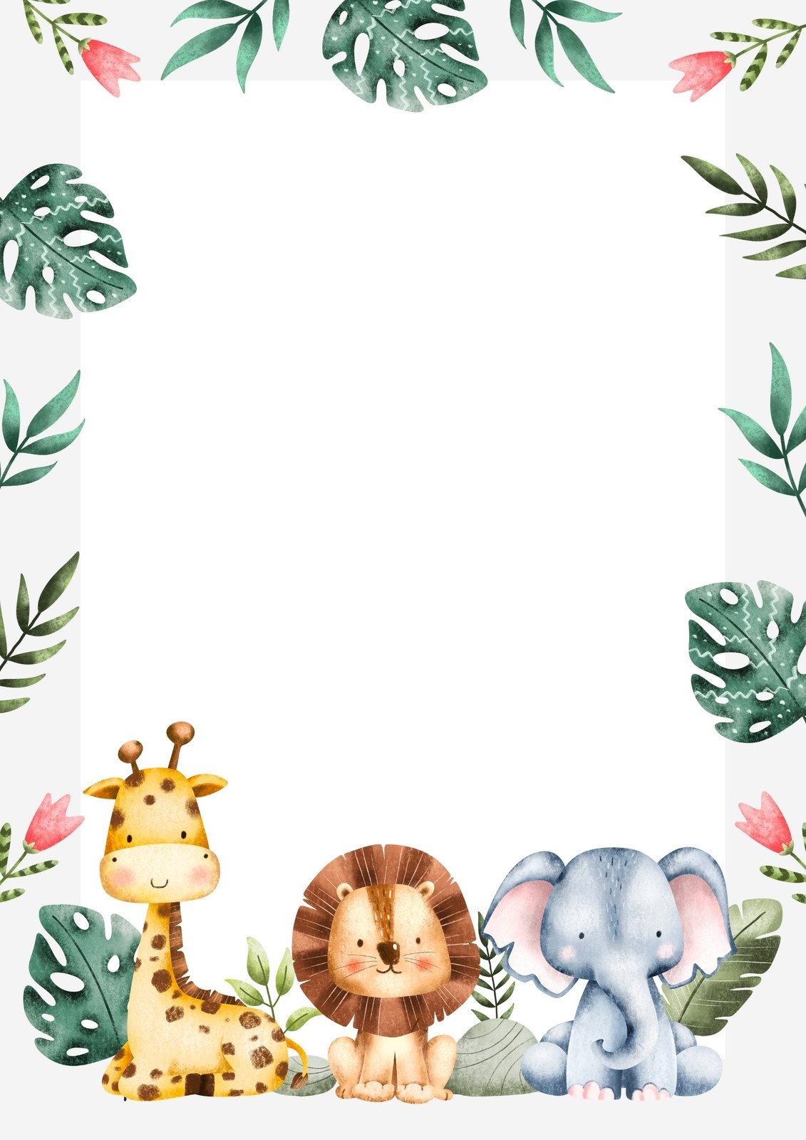 Greenery Cute Jungle Animals Baby Shower Invitation Editable Worksheets Library