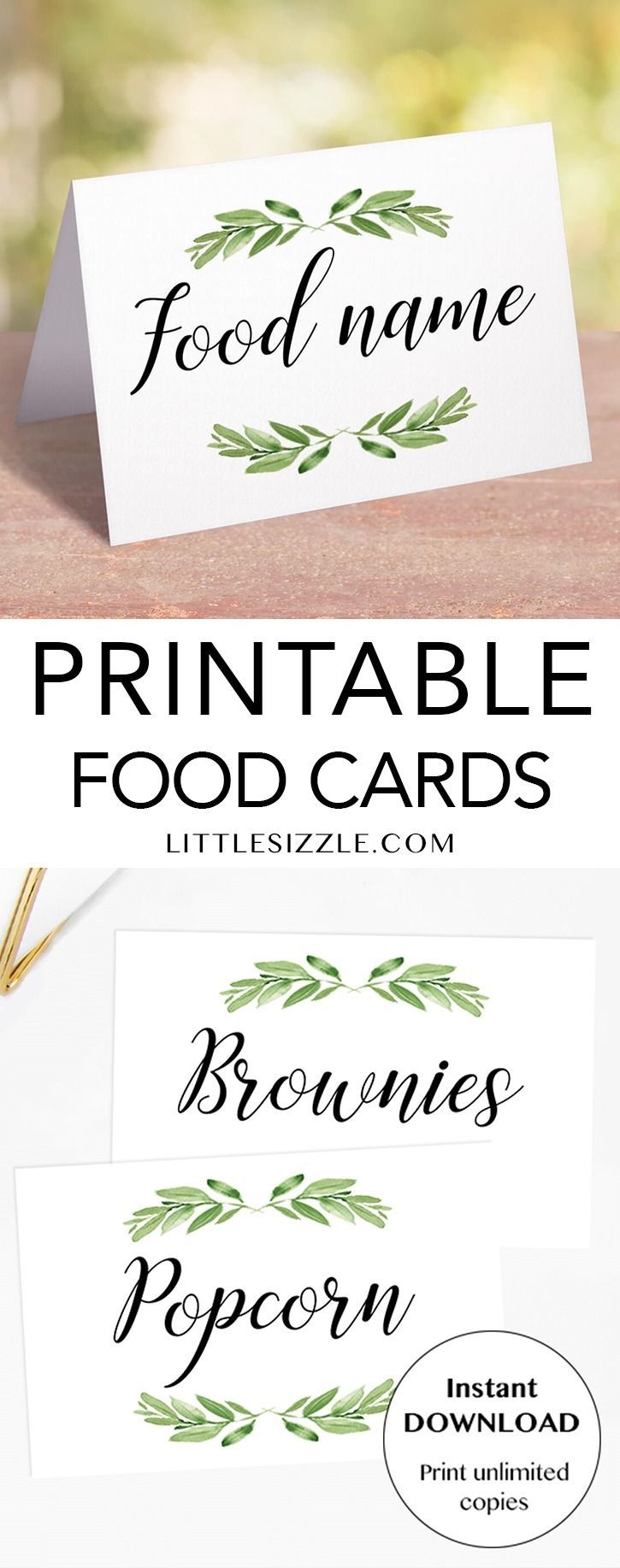 Greenery Food Labels Printable DIY Food Cards Instant Download