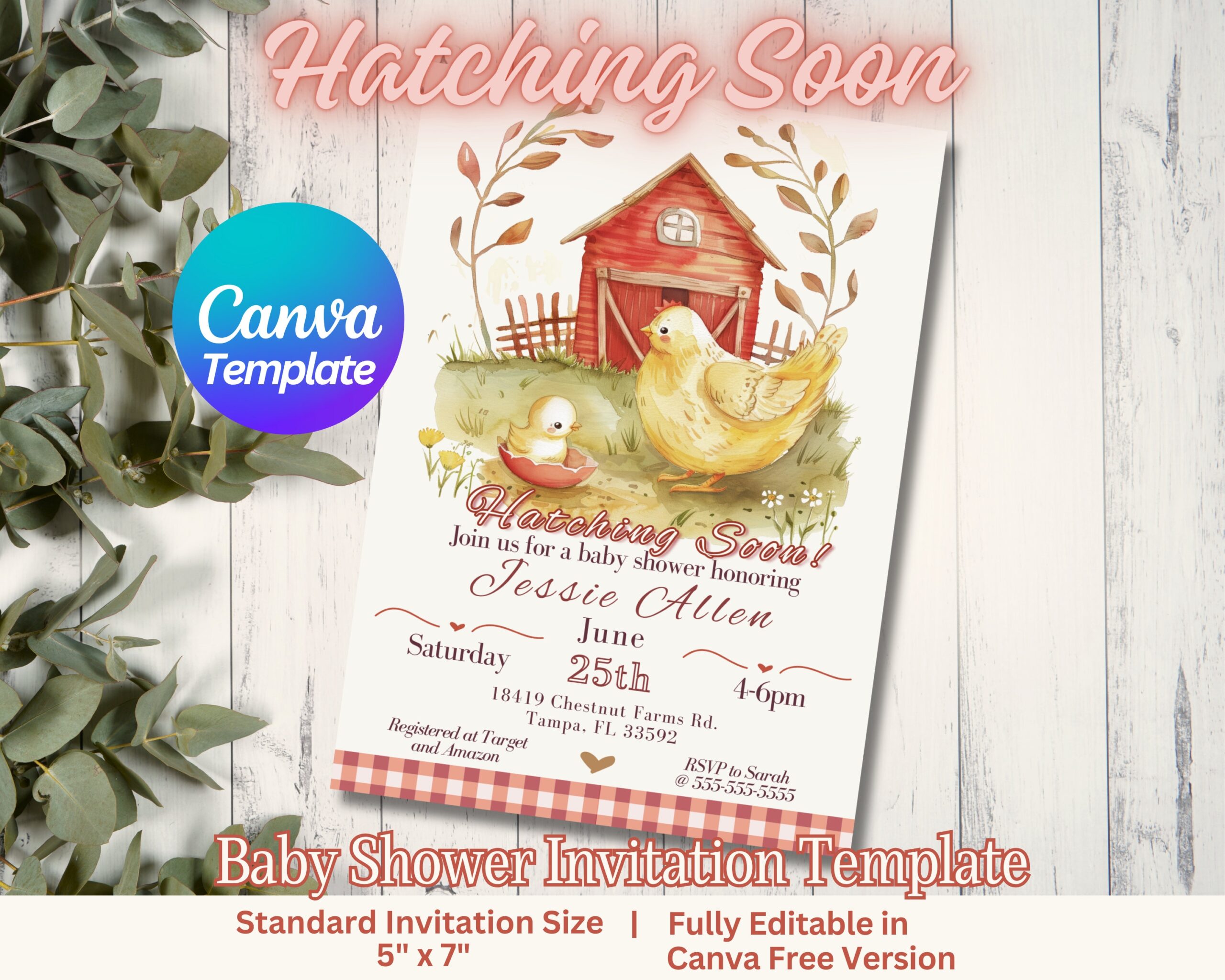 Hatching Soon Baby Shower Invitation Chicken Farm Baby Shower Invitation Canva Editable Template Fully Customizable Etsy