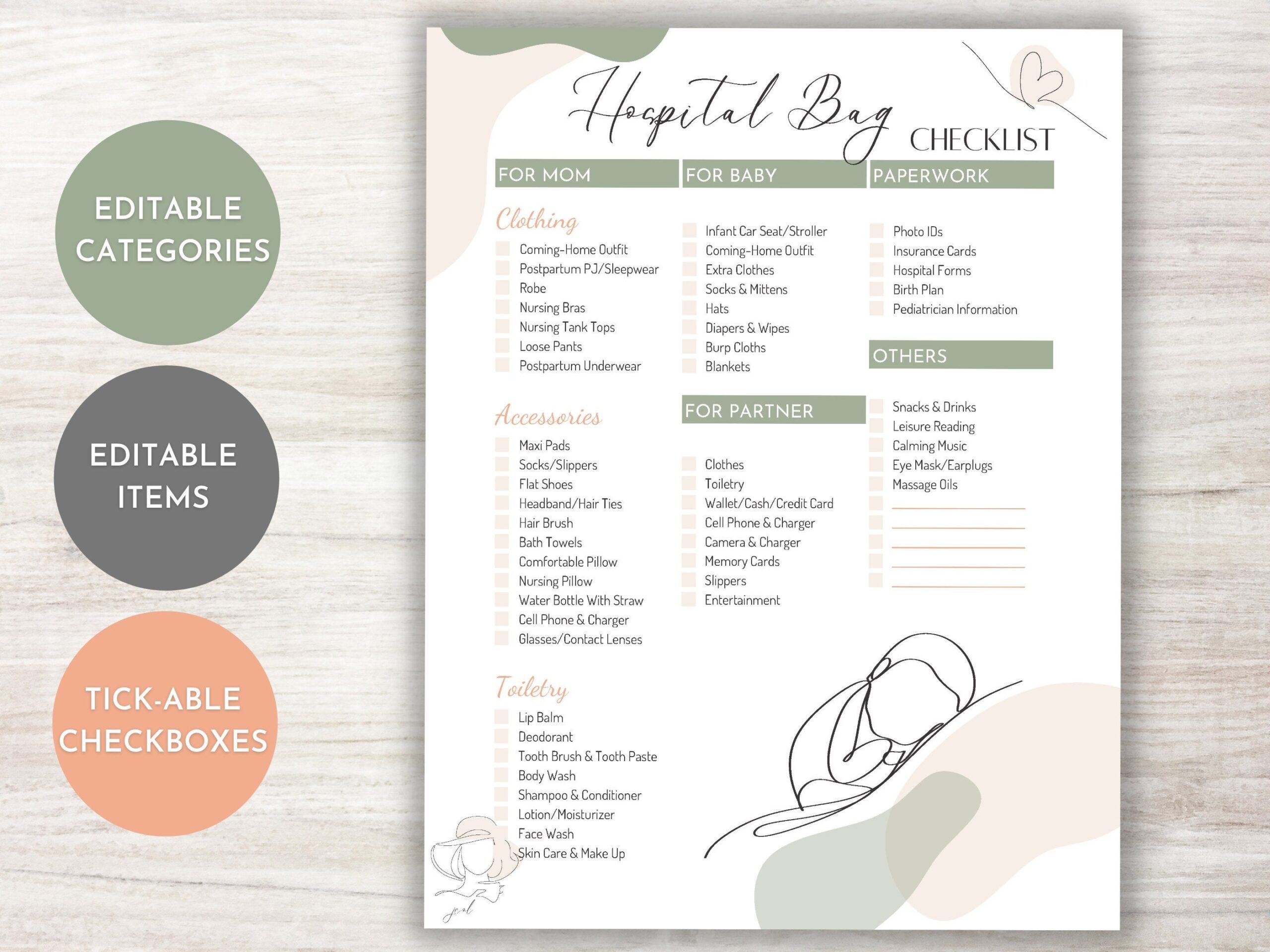 Hospital Bag Checklist Editable PDF Fillable Printable Digital Template Ultimate List For Mom Baby Partner To Prepare For Delivery Etsy
