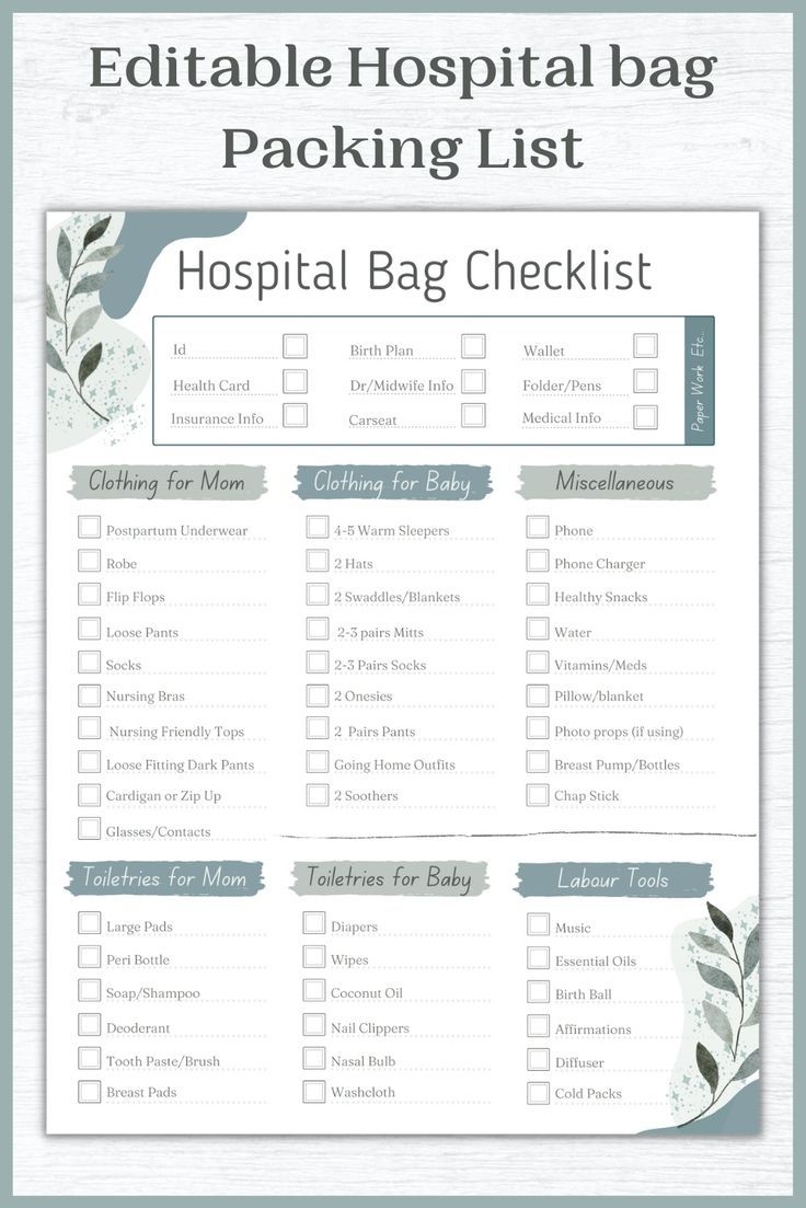 Hospital Bag Checklist Template
