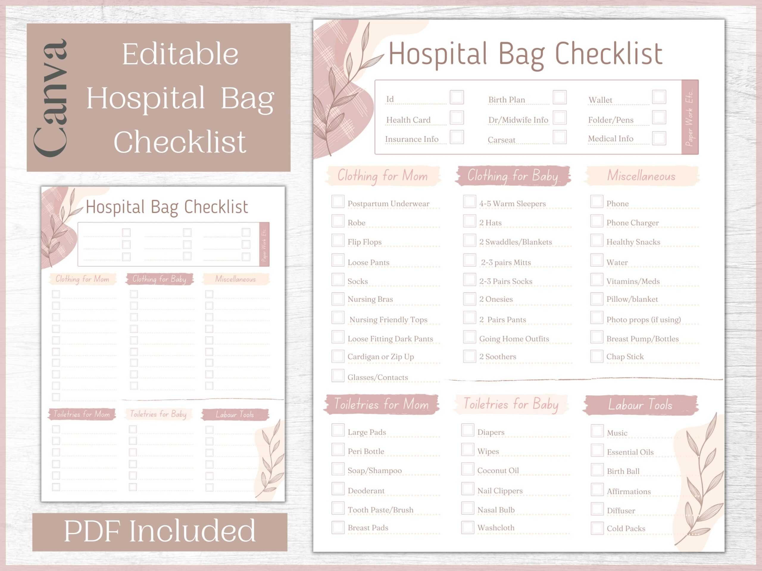 Hospital Bag Packing List Editable Hospital Bag Packing Checklist Birth Plan Packing List Etsy