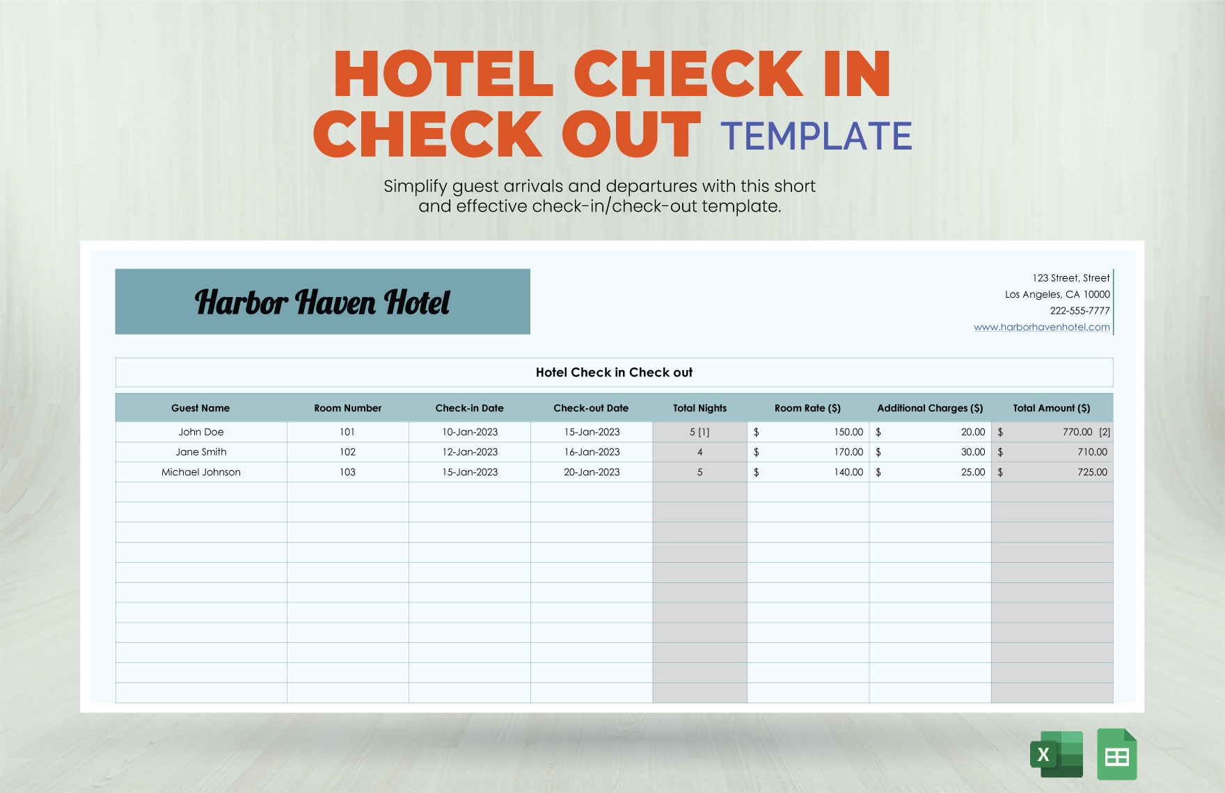 Hotel Check In Check Out Template In Excel Google Sheets Download Template
