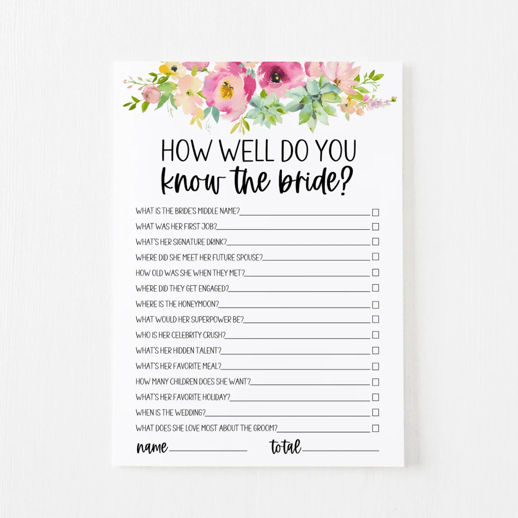 How Well Do You Know The Bride Free Printable Modern MOH