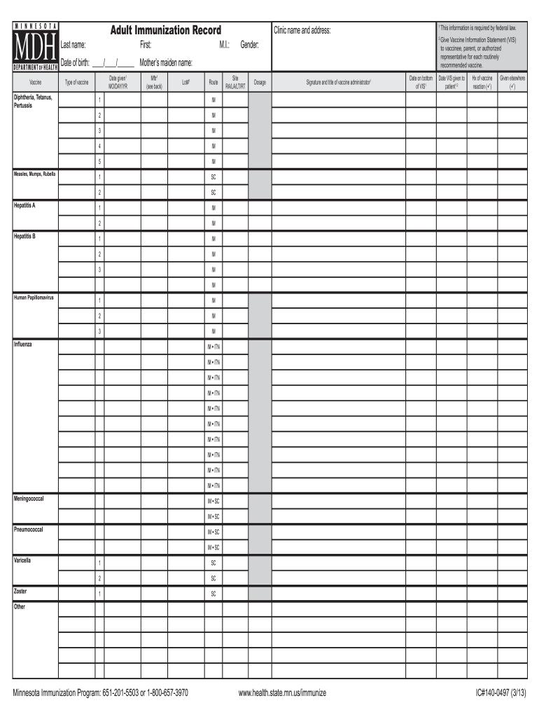 Immunization Record Form For Adults Fill Out Sign Online DocHub