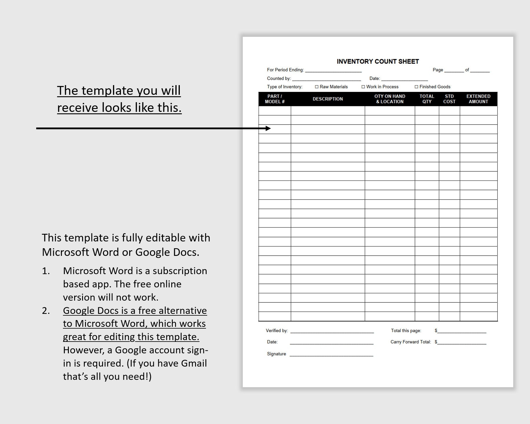 Inventory Tracker GOOGLE DOCS Inventory Log Product Inventory Inventory Management Inventory Template Printable Inventory Sheet WORD Etsy