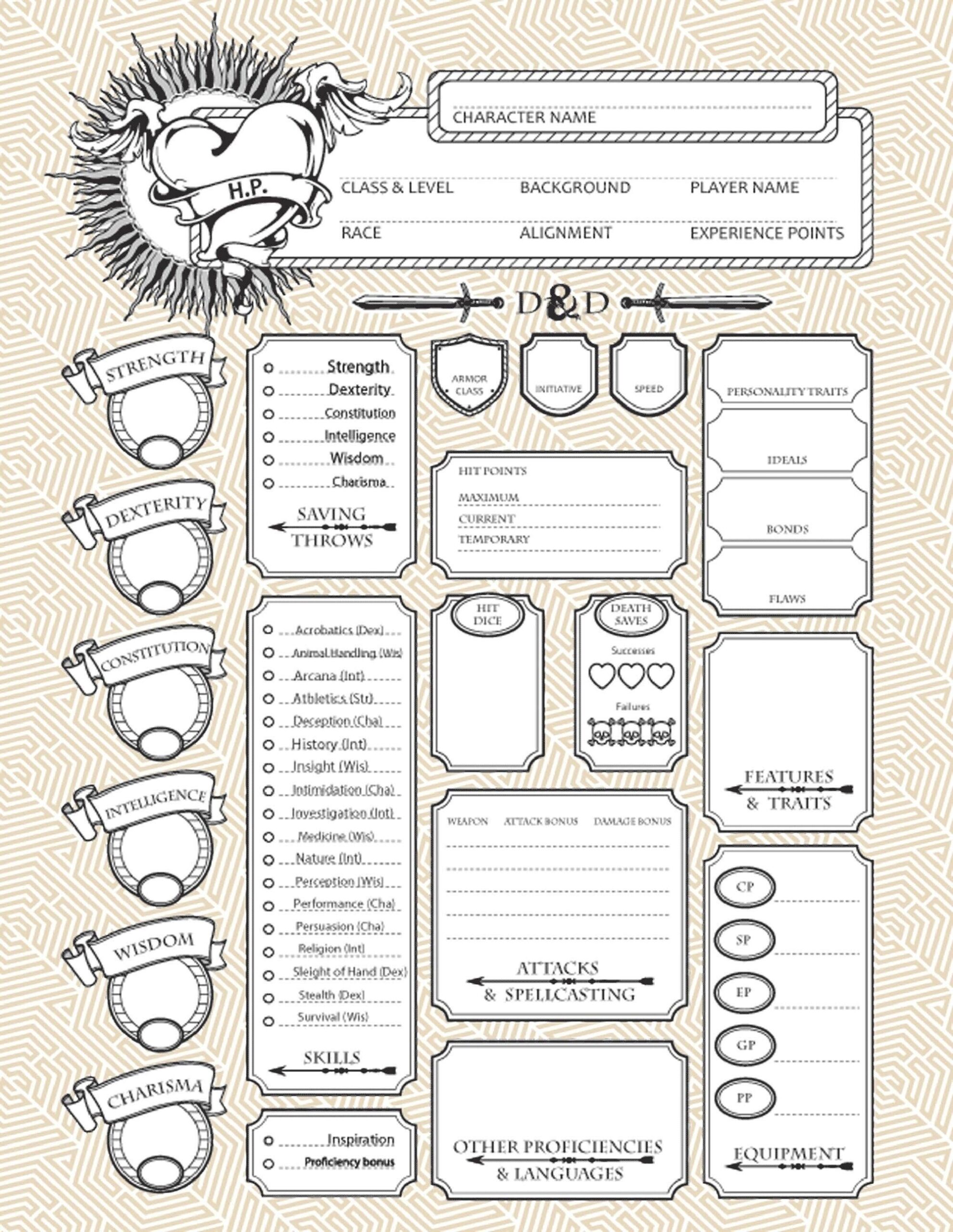 Jump Into Your Adventure Ultimate DnD Character Sheet Printable PDF