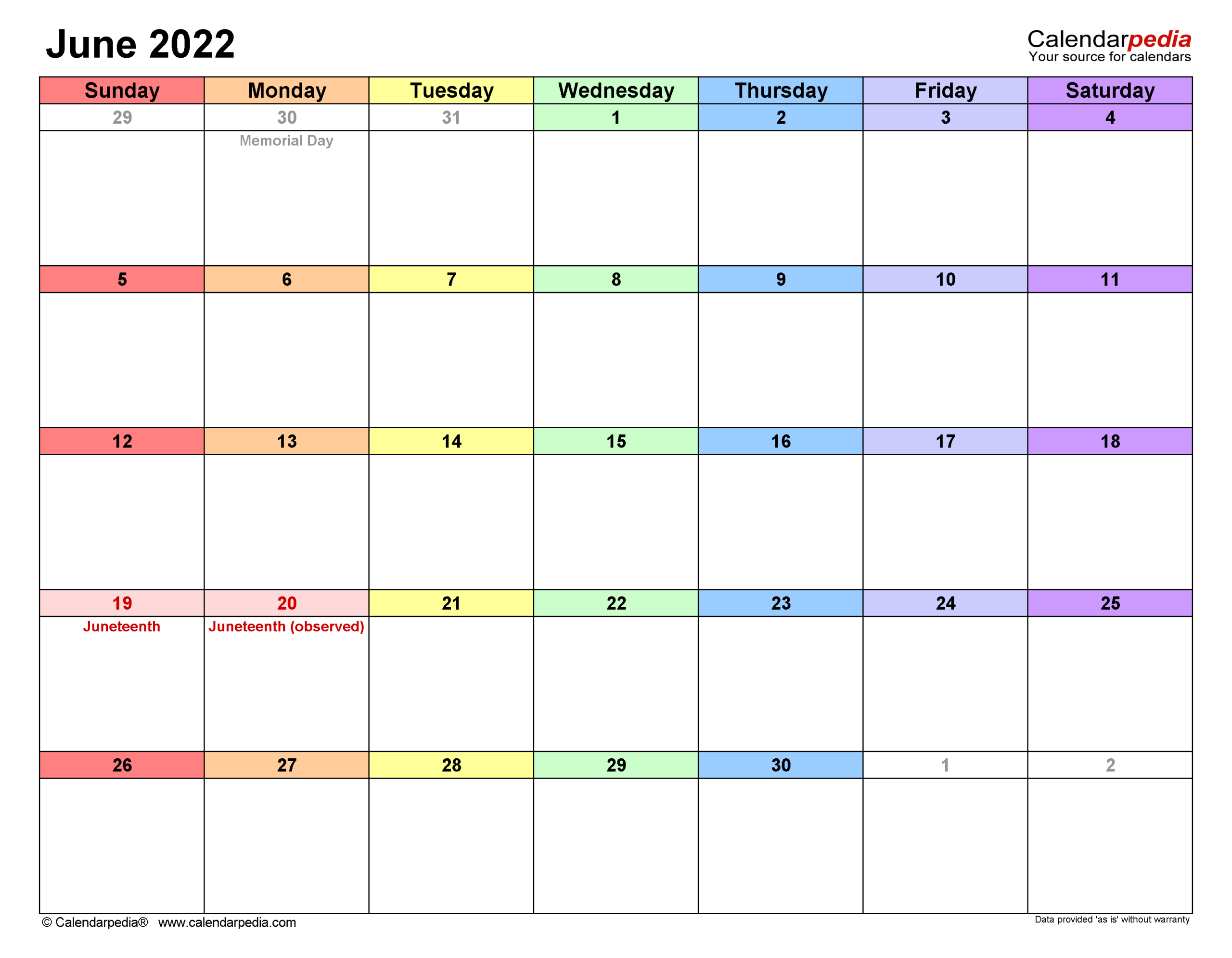 June Printable Calendar Editable