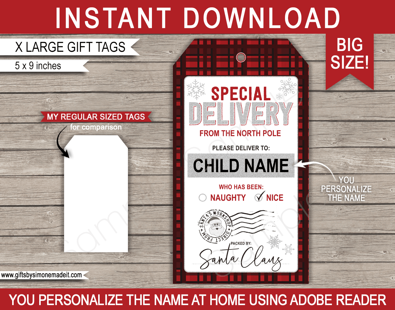 Large Christmas Santa Tag Template Printable Christmas Gift Labels