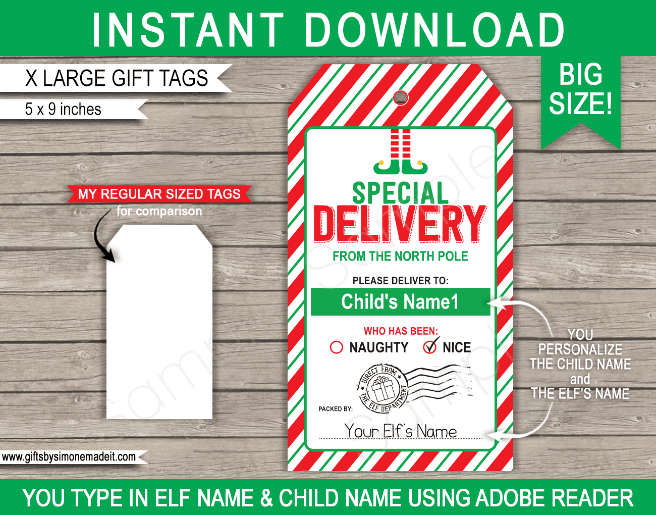 Large Elf On The Shelf Tag Template Printable Christmas Gift Labels