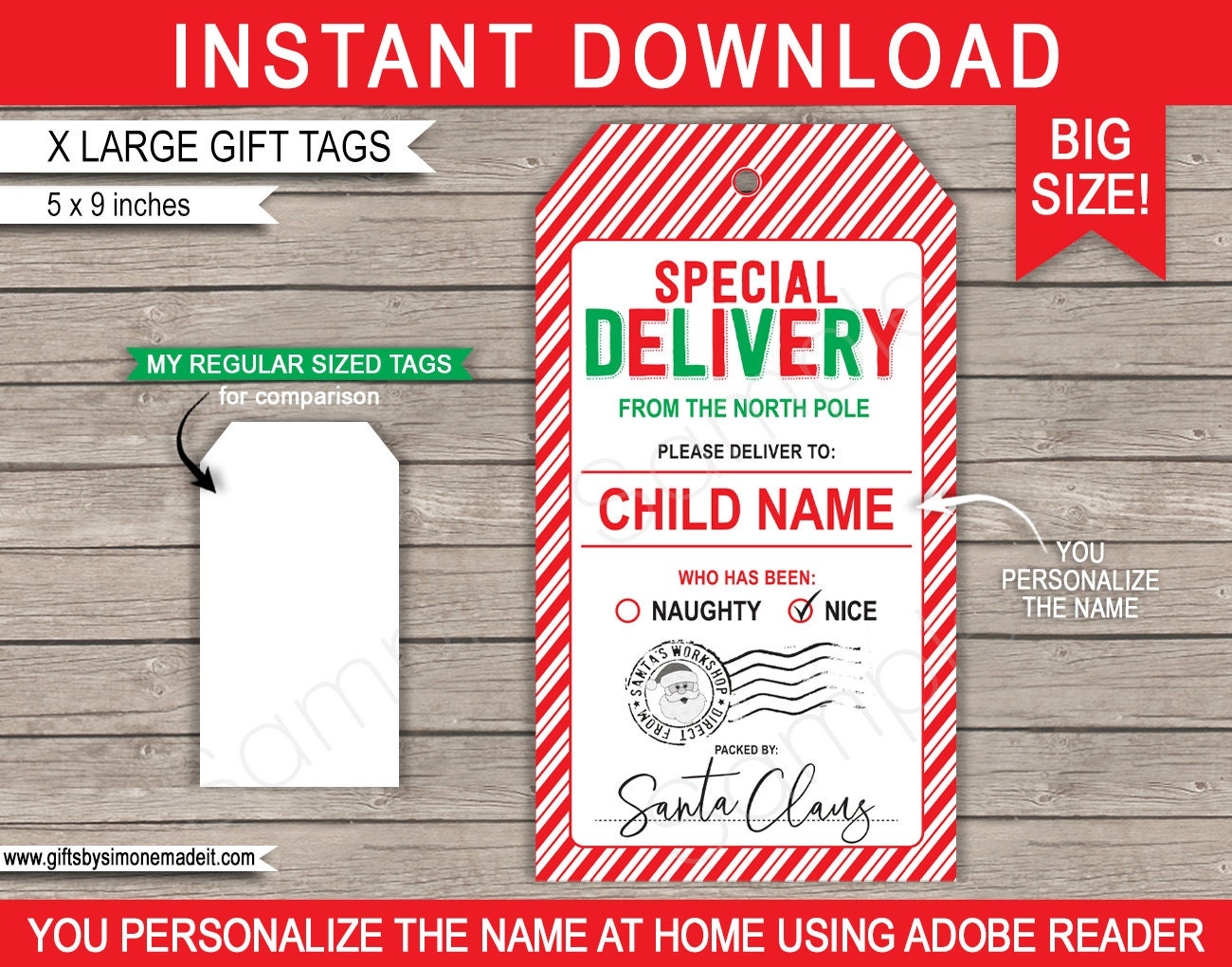 Large Santa Tags Editable Printable Template Christmas Gift Special Delivery North Pole Delivery Label INSTANT DOWNLOAD EDITABLE Name Etsy