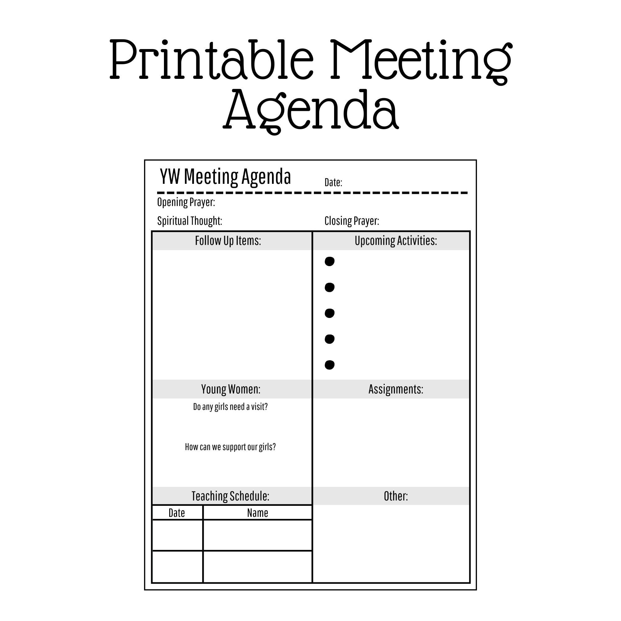 LDS Young Women s Meeting Outline Young Womens Class Meeting Young Women s Agenda YW Printable YW President Helps Etsy