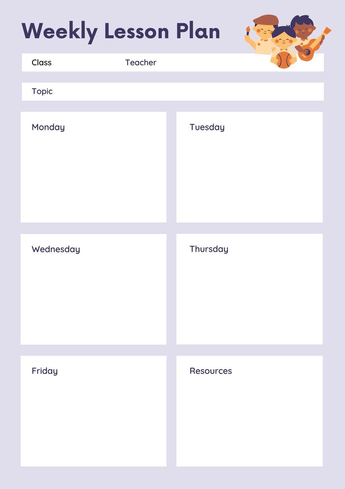Simple Cute Lesson Plan Teacher Editable Printable
