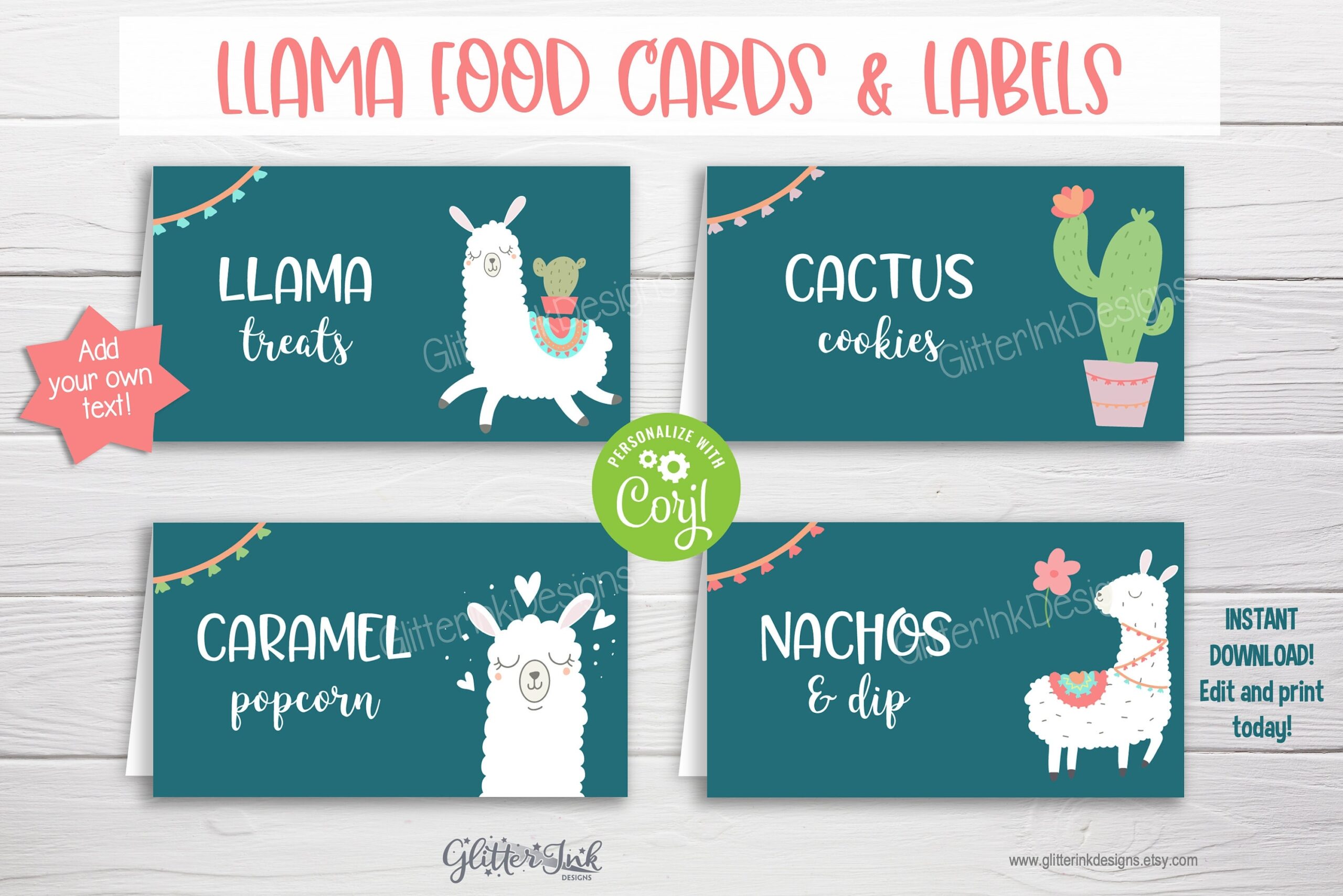 Llama Party Food Tent Cards Llama Birthday Labels Llama Place Cards Llama Party Decor Edit Download With Corjl Etsy