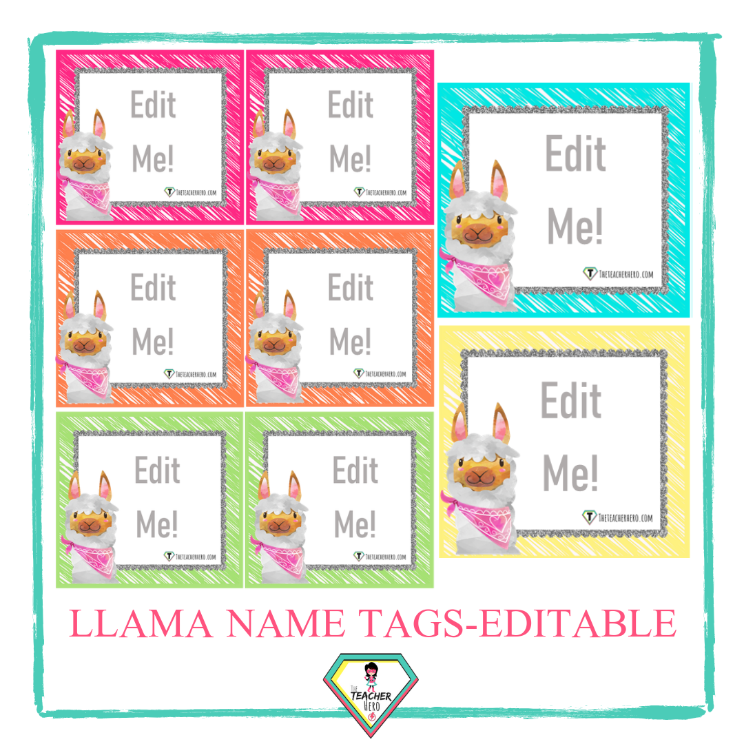 LLama Theme Name Tags Editable Editable The Teacher Hero