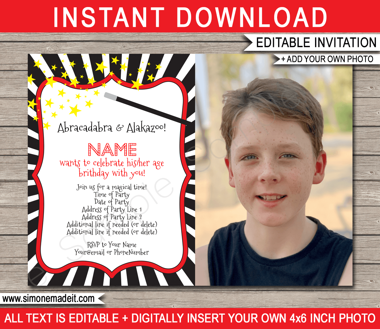 Printable Editable Photo Birthday Invitations